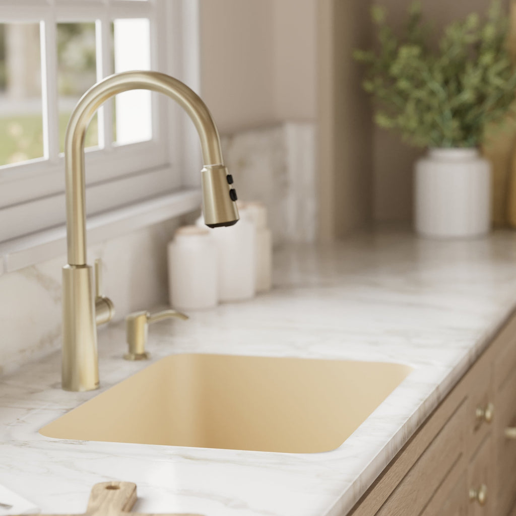 24-1/8" Seamless Undermount Single Bowl Quartz Composite Kitchen Sink In Bisque