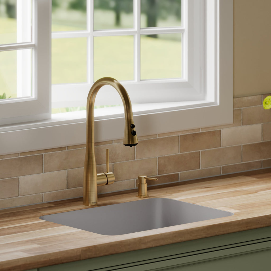 24-1/8" Seamless Undermount Single Bowl Quartz Composite Kitchen Sink In Grey