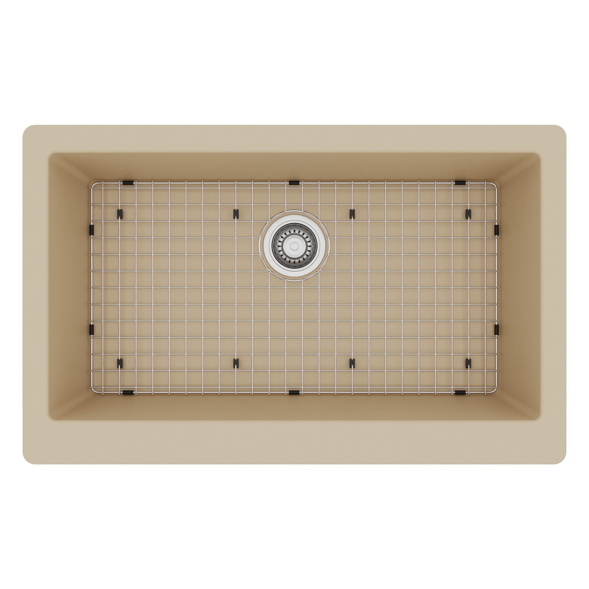 Farmhouse/Apron-Front Quartz Composite 34" Single Bowl Kitchen Sink Kit In Bisque