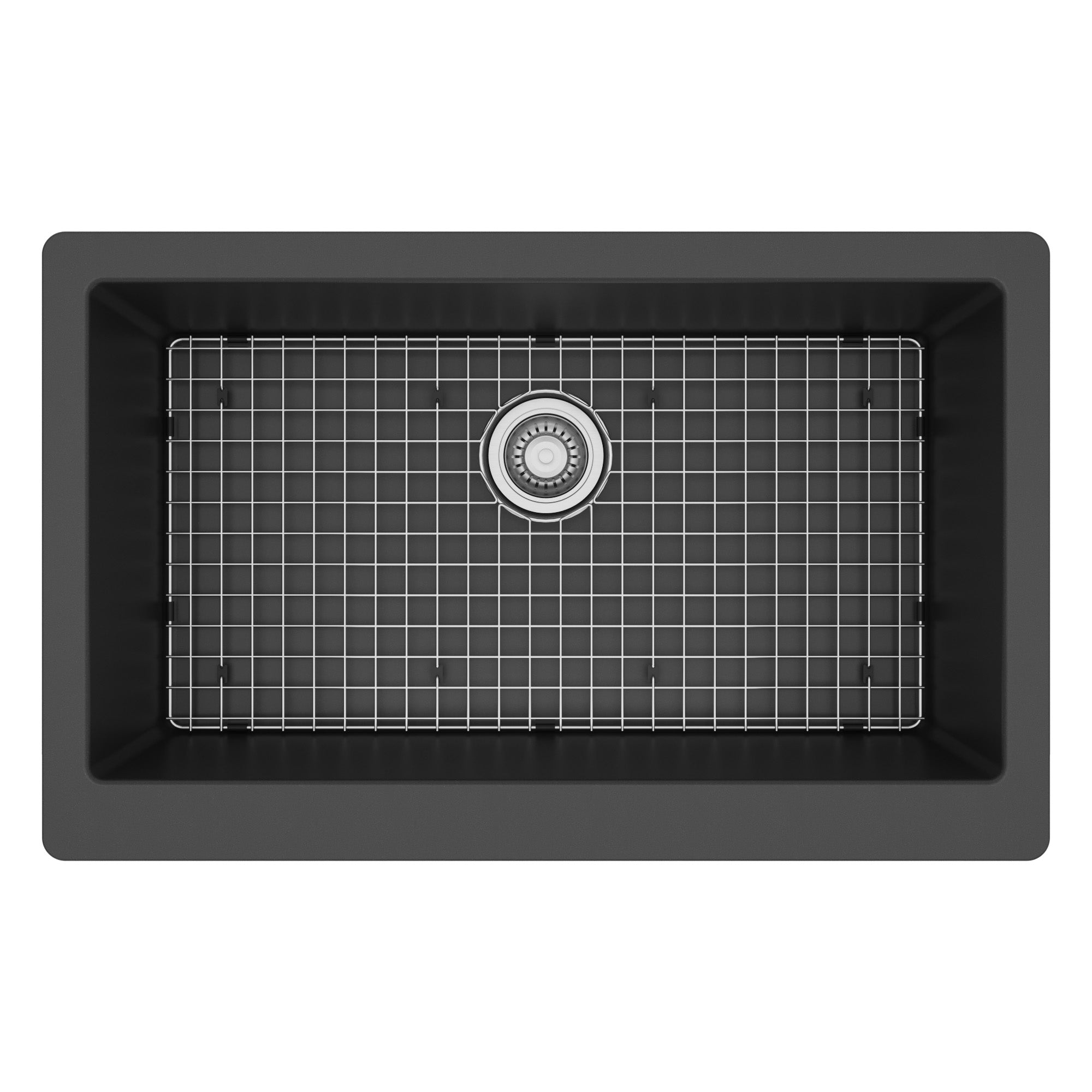 34" Farmhouse Large Single Bowl Quartz Composite Kitchen Sink Kit In Black