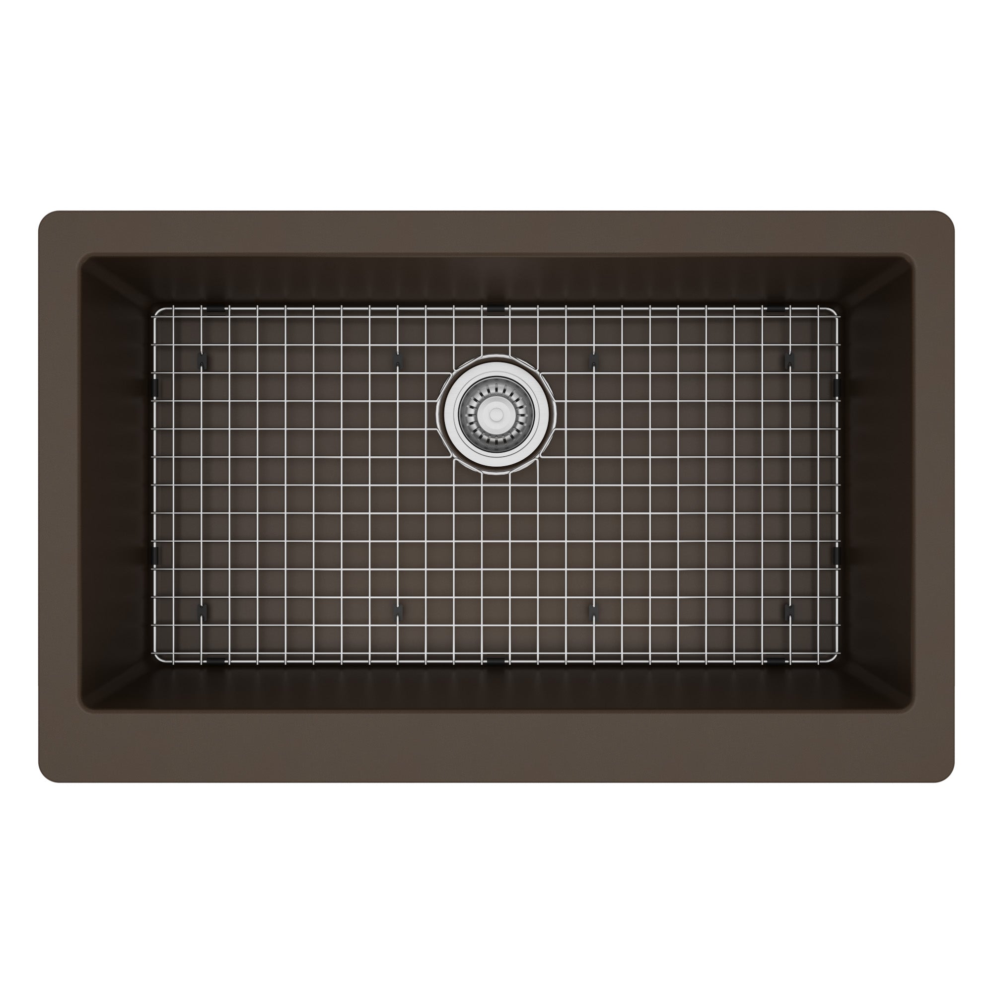 34" Farmhouse Large Single Bowl Quartz Composite Kitchen Sink Kit In Brown