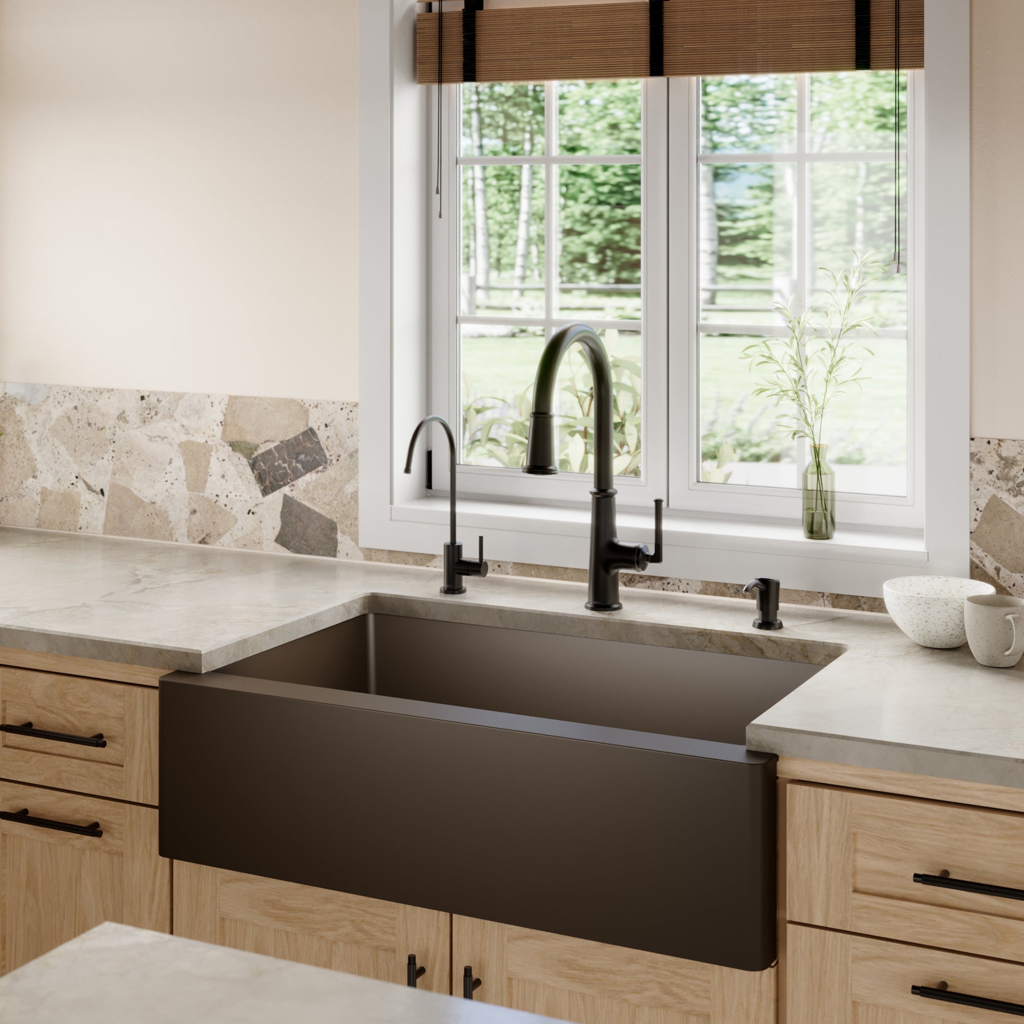34" Farmhouse Large Single Bowl Quartz Composite Kitchen Sink In Brown