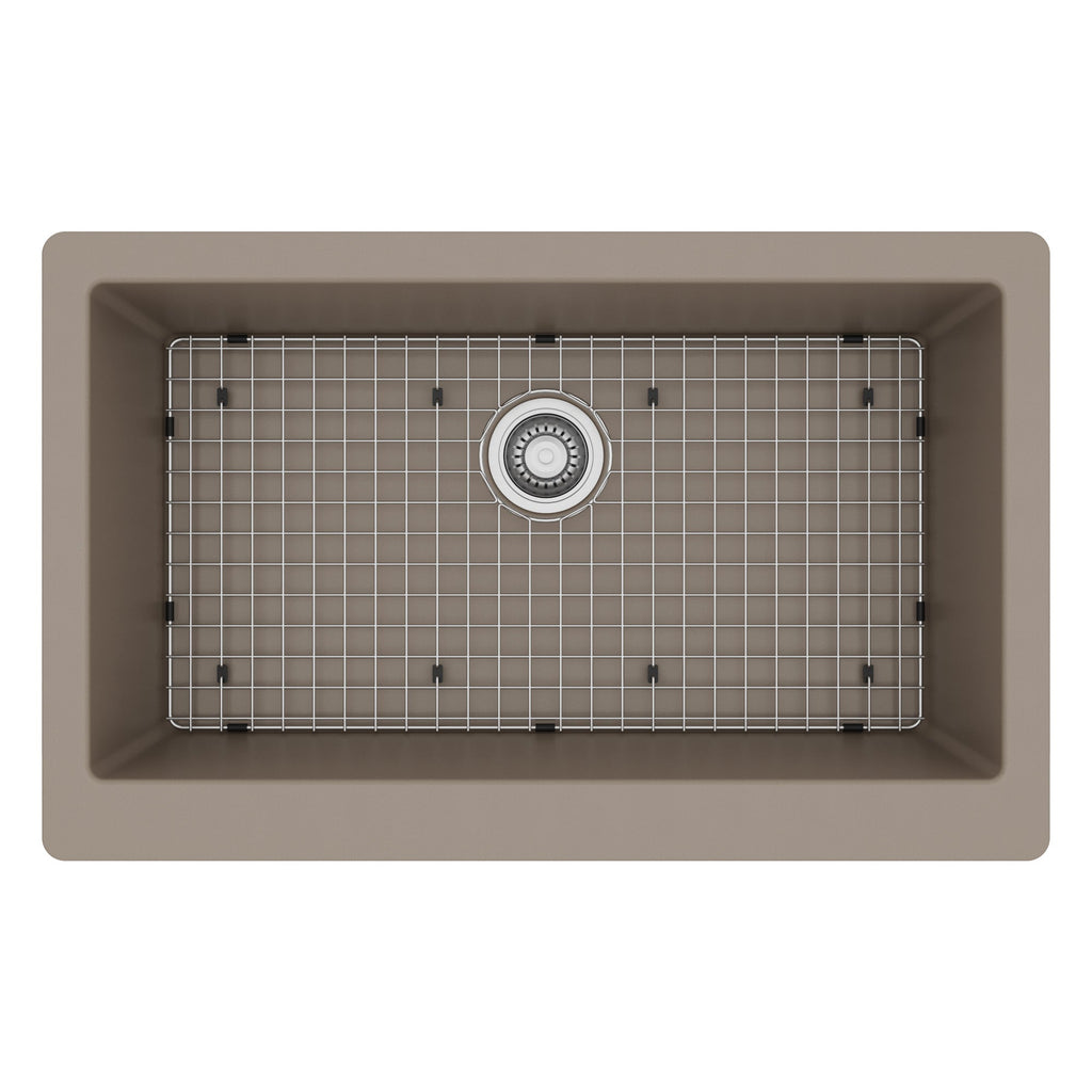 34" Farmhouse Large Single Bowl Quartz Composite Kitchen Sink Kit In Concrete