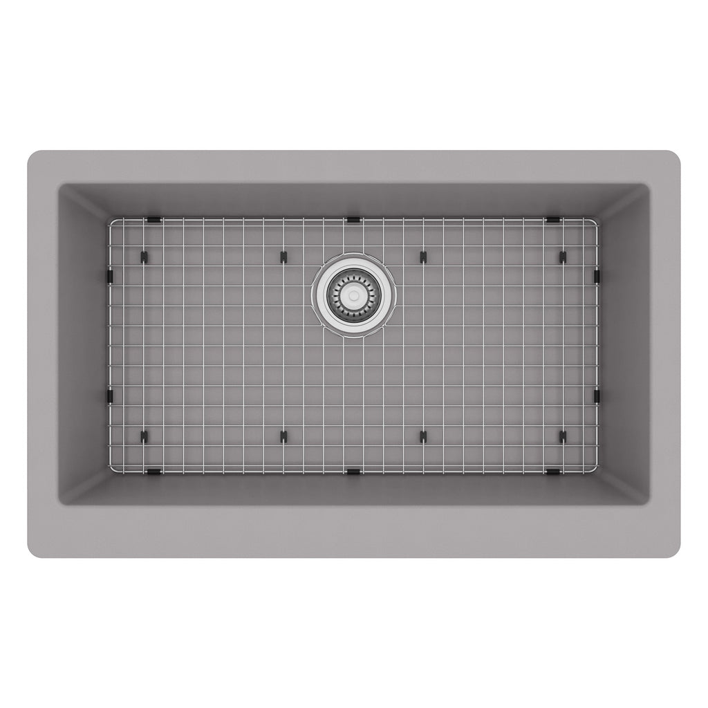 34" Farmhouse Large Single Bowl Quartz Composite Kitchen Sink Kit In Grey