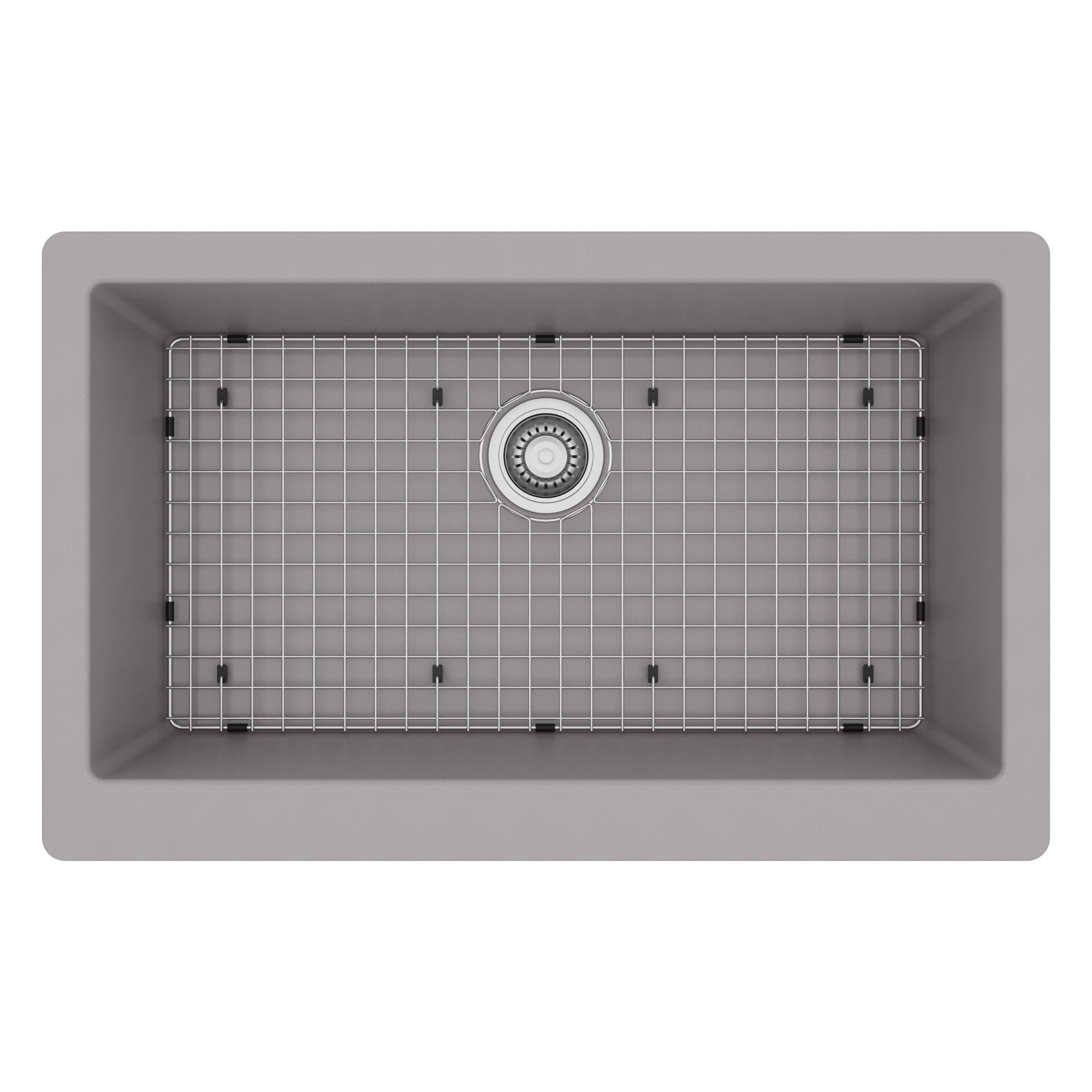 34" Farmhouse Large Single Bowl Quartz Composite Kitchen Sink Kit In Grey