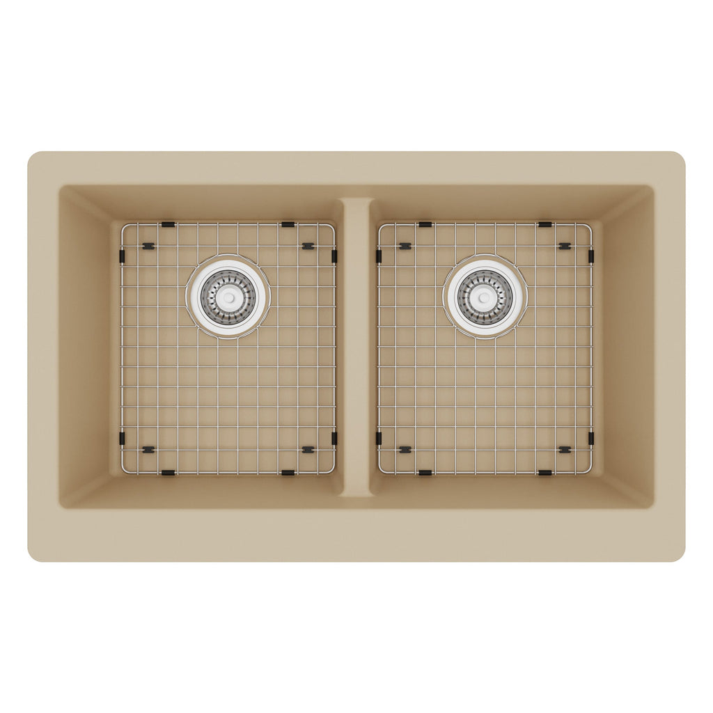 34" Farmhouse Double Equal Bowl Quartz Composite Kitchen Sink Kit In Bisque