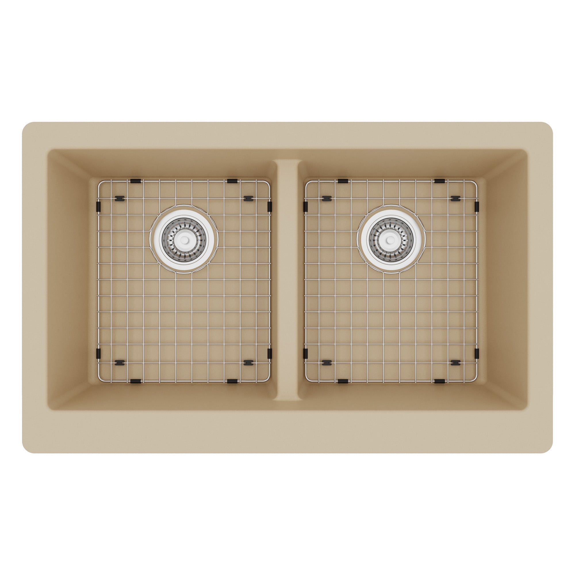 34" Farmhouse Double Equal Bowl Quartz Composite Kitchen Sink Kit In Bisque