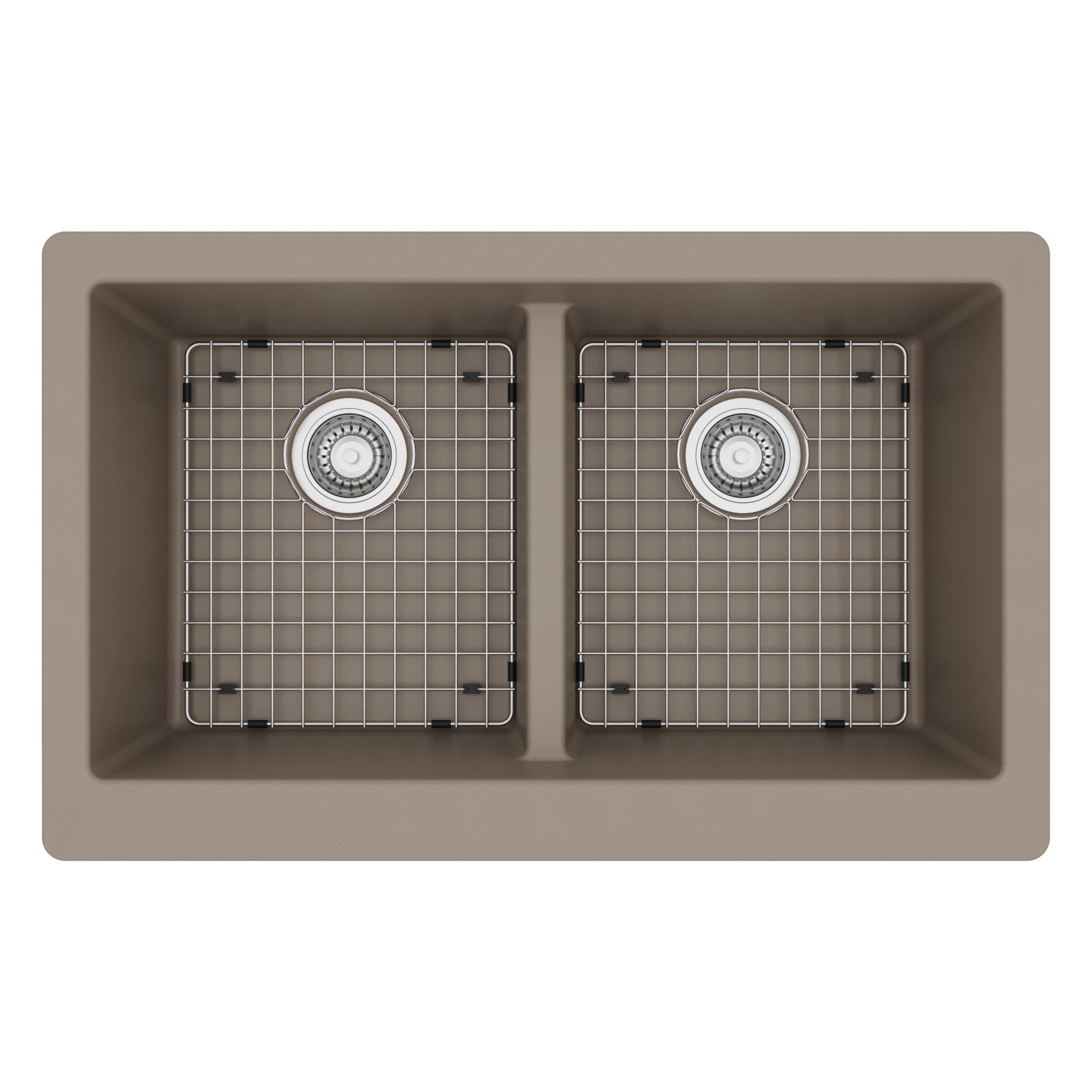 34" Farmhouse Double Equal Bowl Quartz Composite Kitchen Sink Kit In Concrete