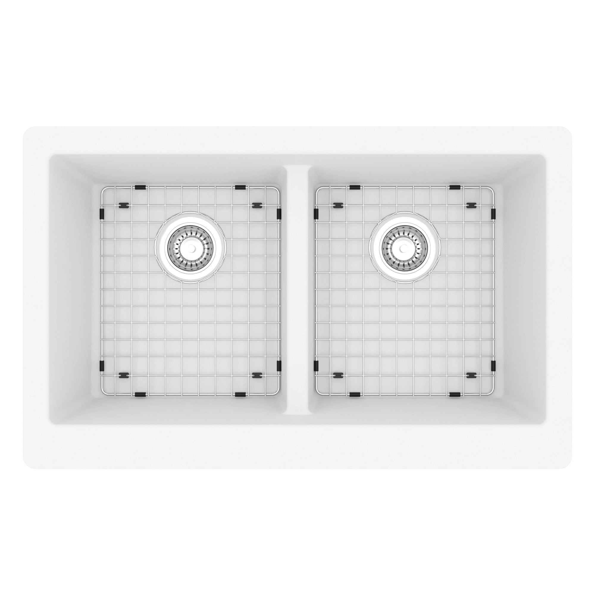 34" Farmhouse Double Equal Bowl Quartz Composite Kitchen Sink Kit In White