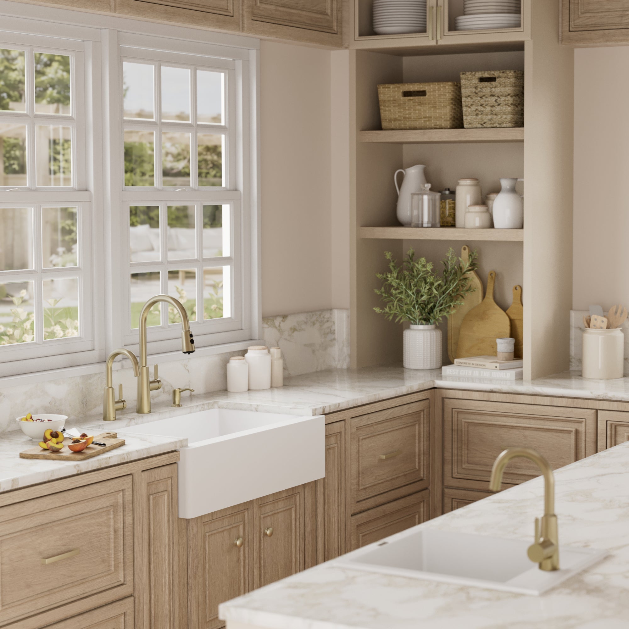 34" Farmhouse Double Equal Bowl Quartz Composite Kitchen Sink In White