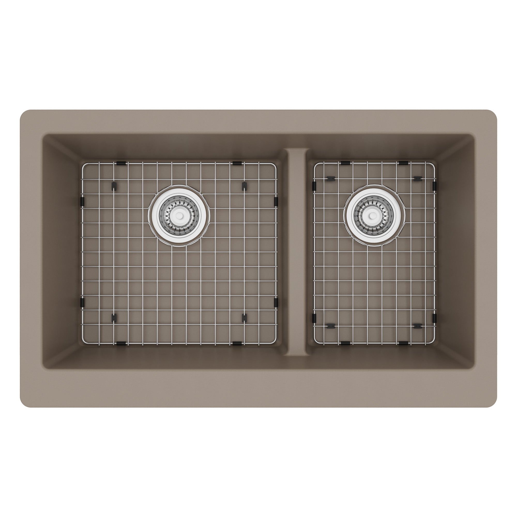 34" Farmhouse Double Offset Bowl Quartz Composite Kitchen Sink Kit In Concrete