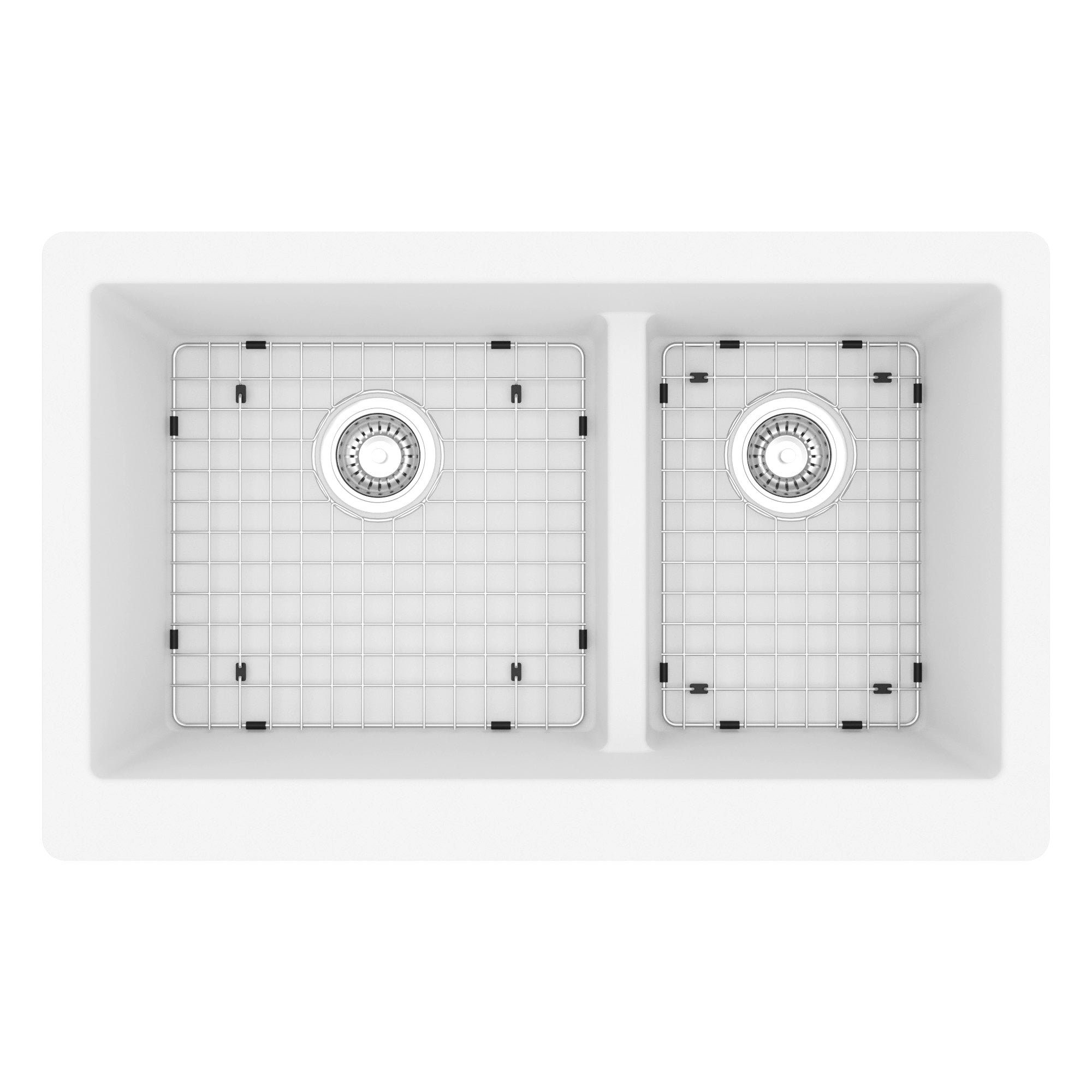 34" Farmhouse Double Offset Bowl Quartz Composite Kitchen Sink Kit In White