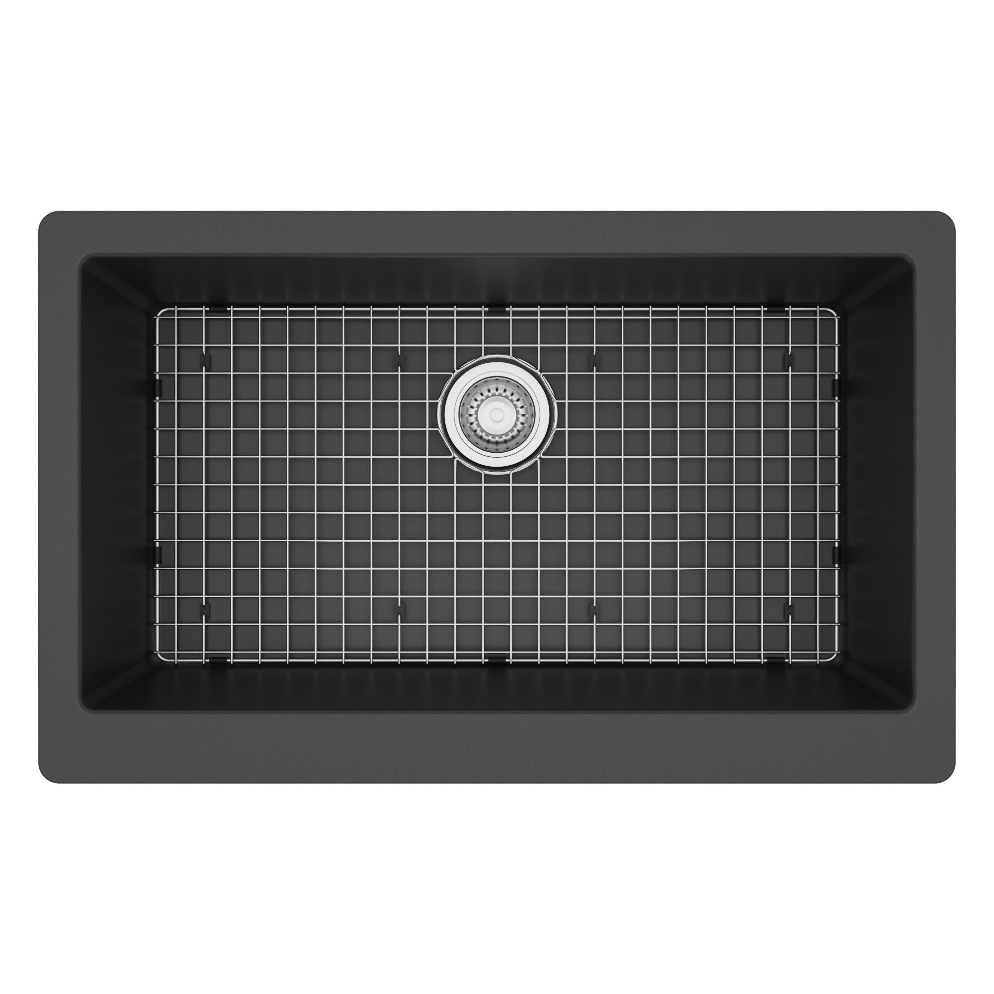 34" Retrofit Farmhouse Large Single Bowl Quartz Composite Kitchen Sink Kit In Black