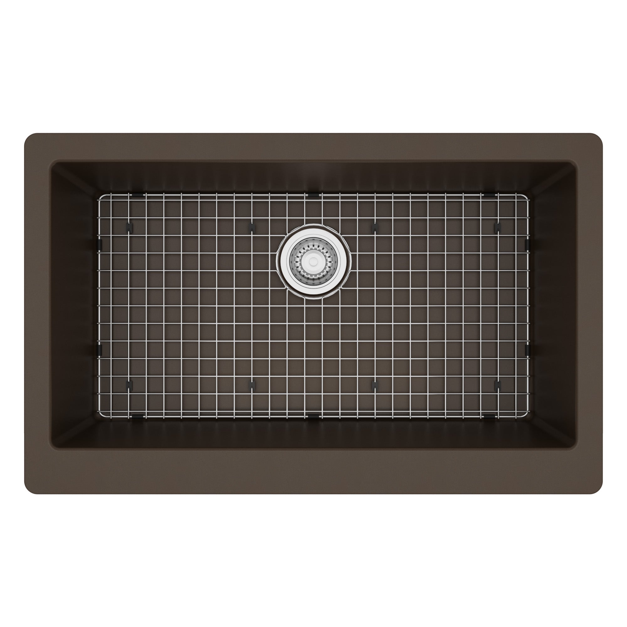 34" Retrofit Farmhouse Large Single Bowl Quartz Composite Kitchen Sink Kit In Brown