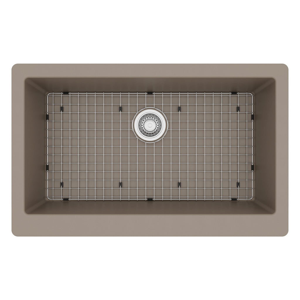 34" Retrofit Farmhouse Large Single Bowl Quartz Composite Kitchen Sink Kit In Concrete