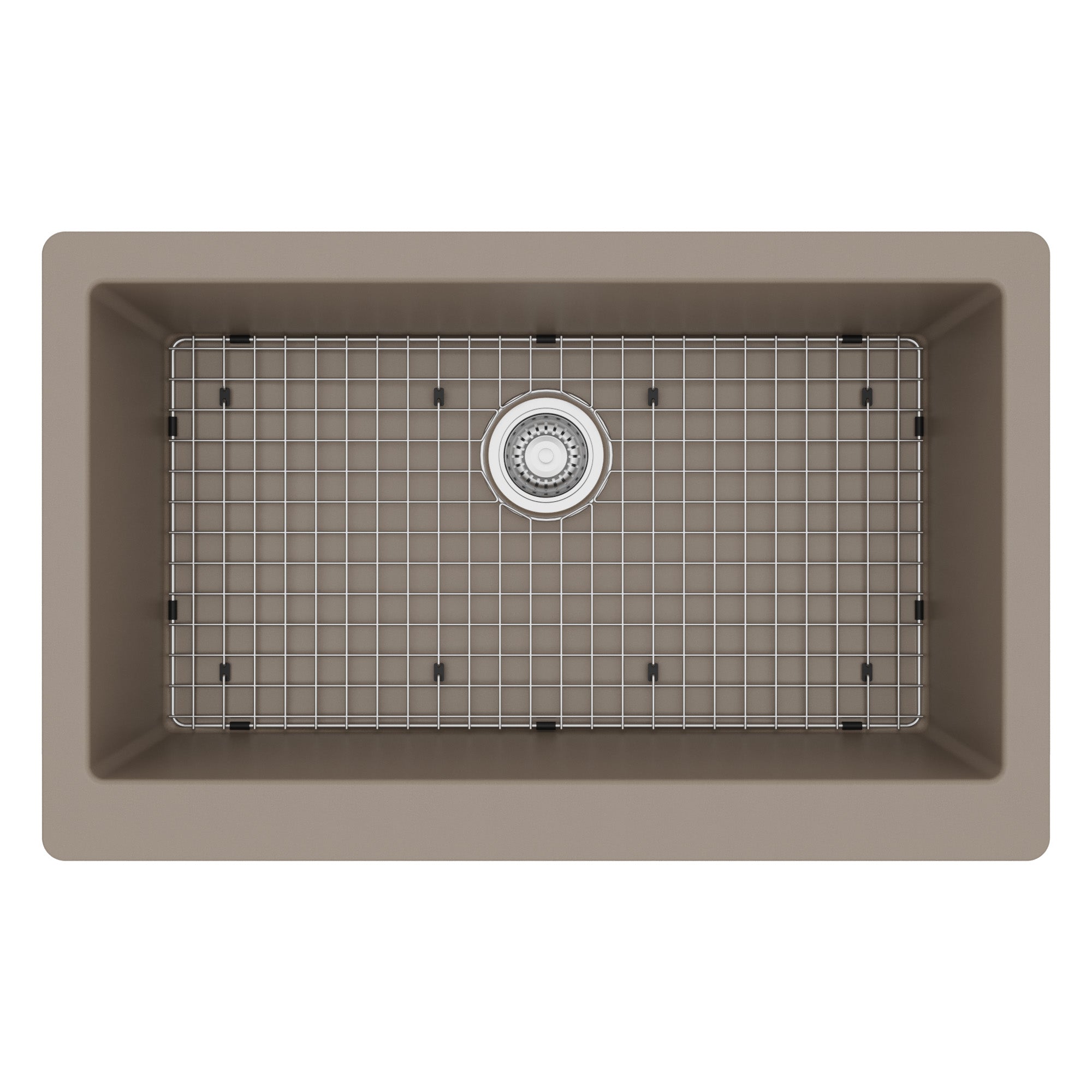 34" Retrofit Farmhouse Large Single Bowl Quartz Composite Kitchen Sink Kit In Concrete