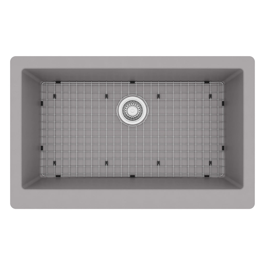 34" Retrofit Farmhouse Large Single Bowl Quartz Composite Kitchen Sink Kit In Grey