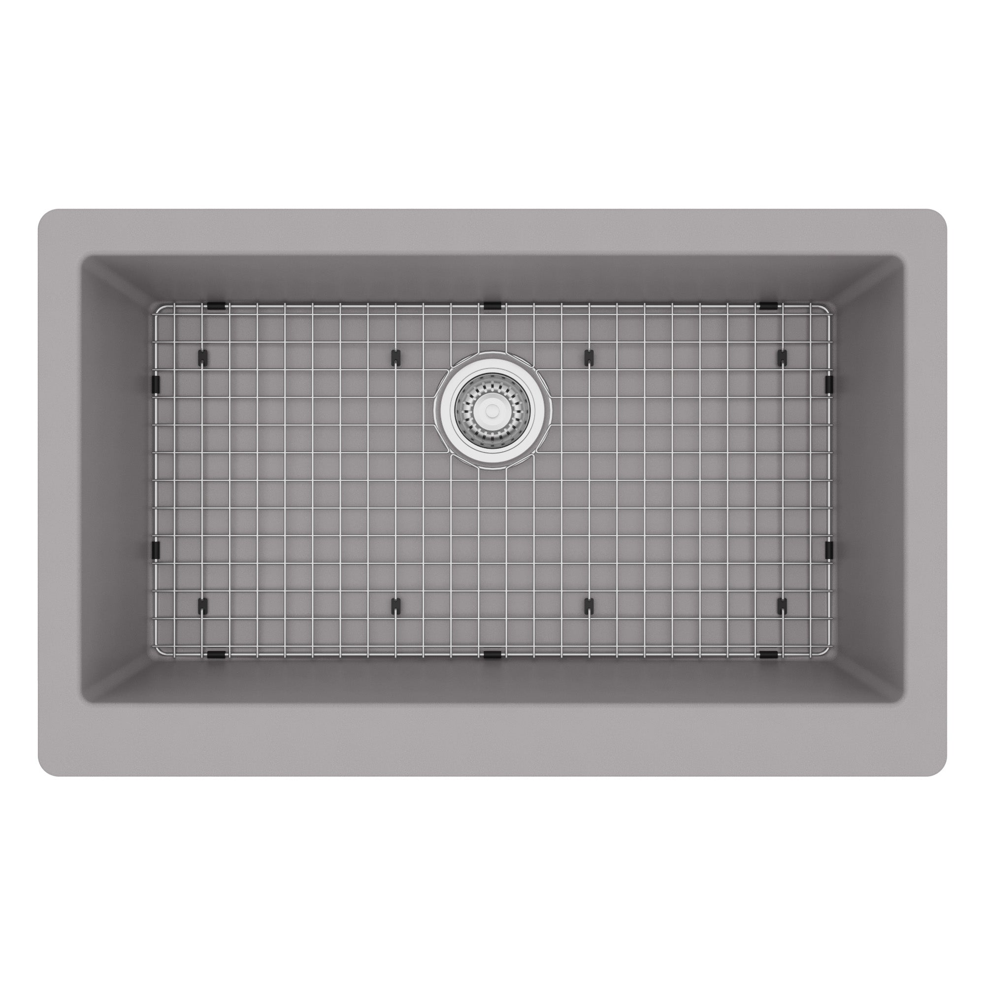 34" Retrofit Farmhouse Large Single Bowl Quartz Composite Kitchen Sink Kit In Grey