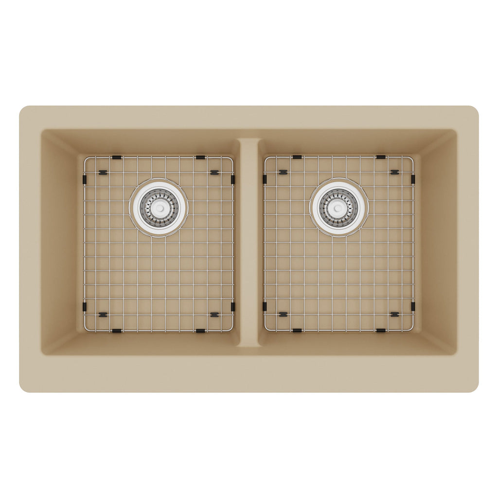 34" Retrofit Farmhouse Double Equal Bowl Quartz Composite Kitchen Sink Kit In Bisque