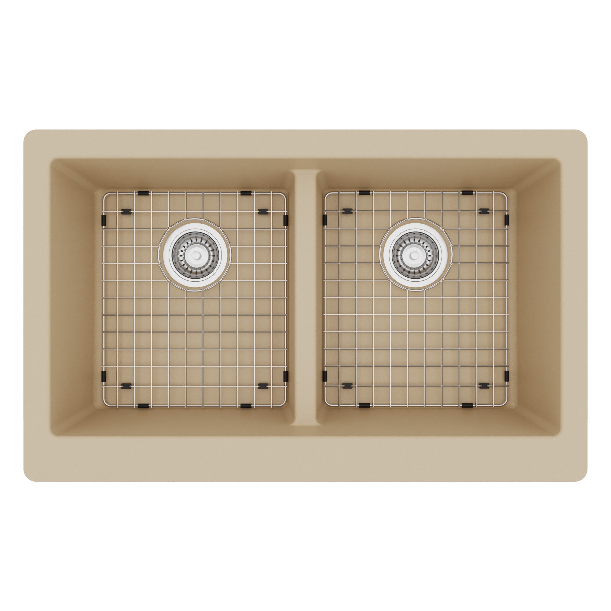34" Retrofit Farmhouse Double Equal Bowl Quartz Composite Kitchen Sink Kit In Bisque