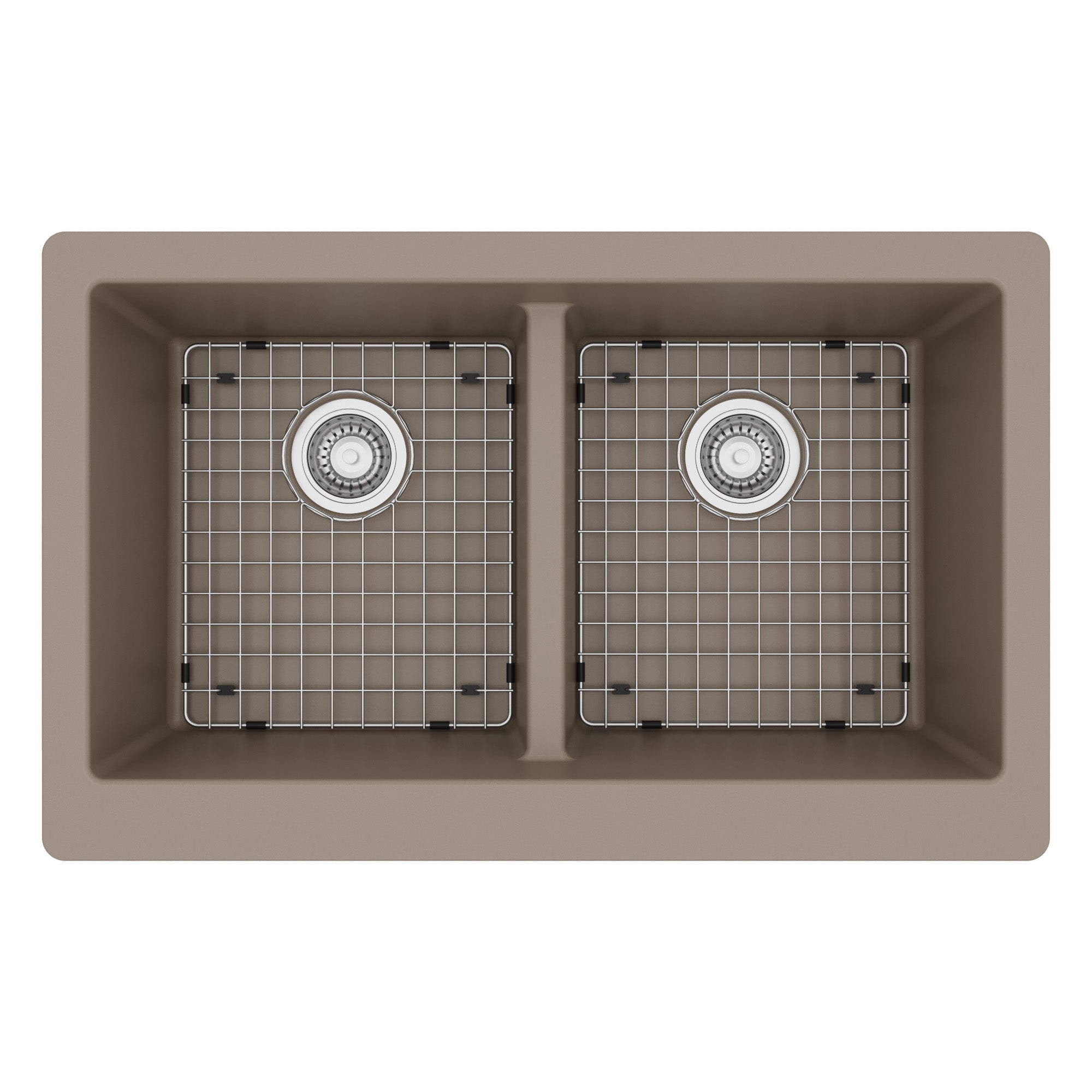 34" Retrofit Farmhouse Double Equal Bowl Quartz Composite Kitchen Sink Kit In Concrete