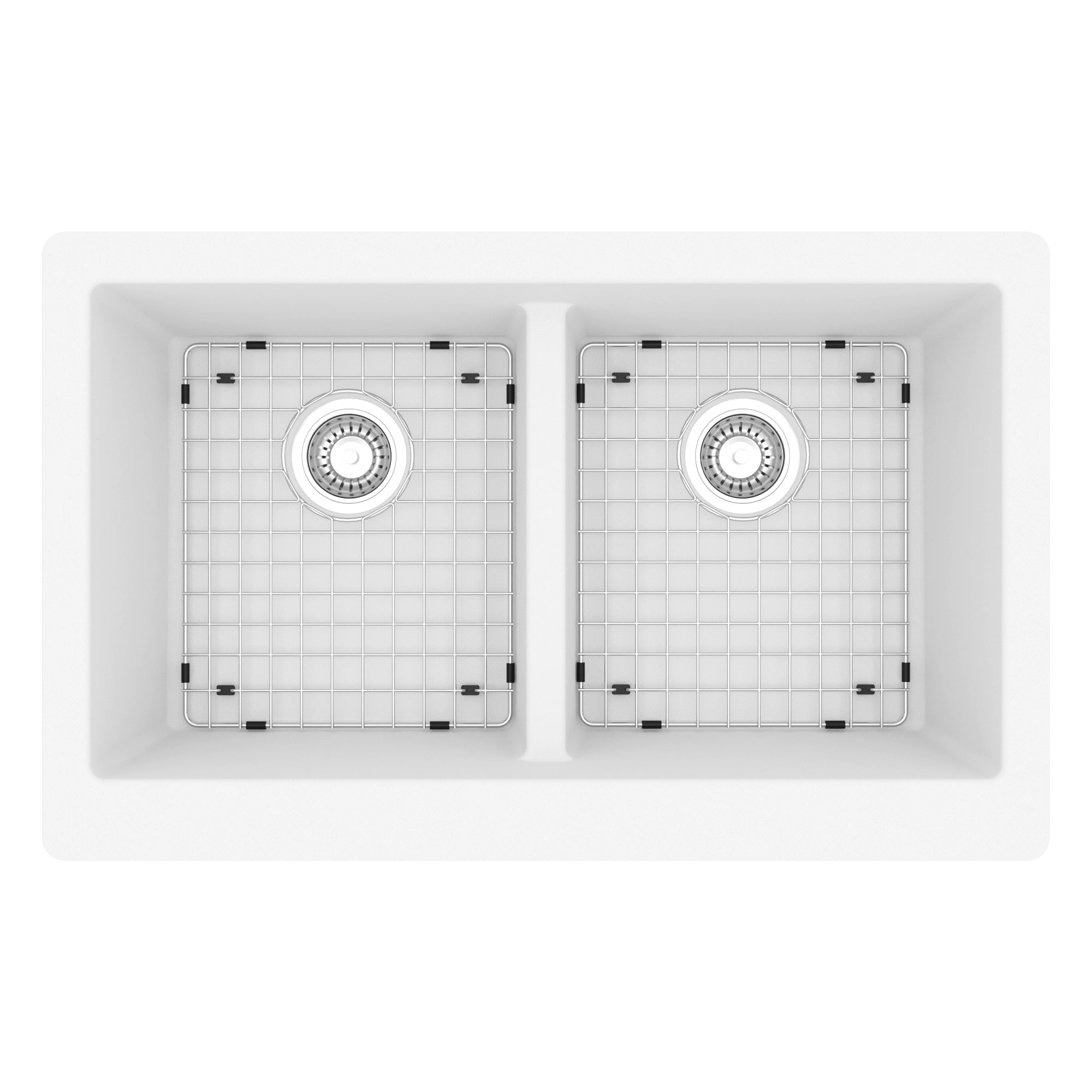 34" Retrofit Farmhouse Double Equal Bowl Quartz Composite Kitchen Sink Kit In White