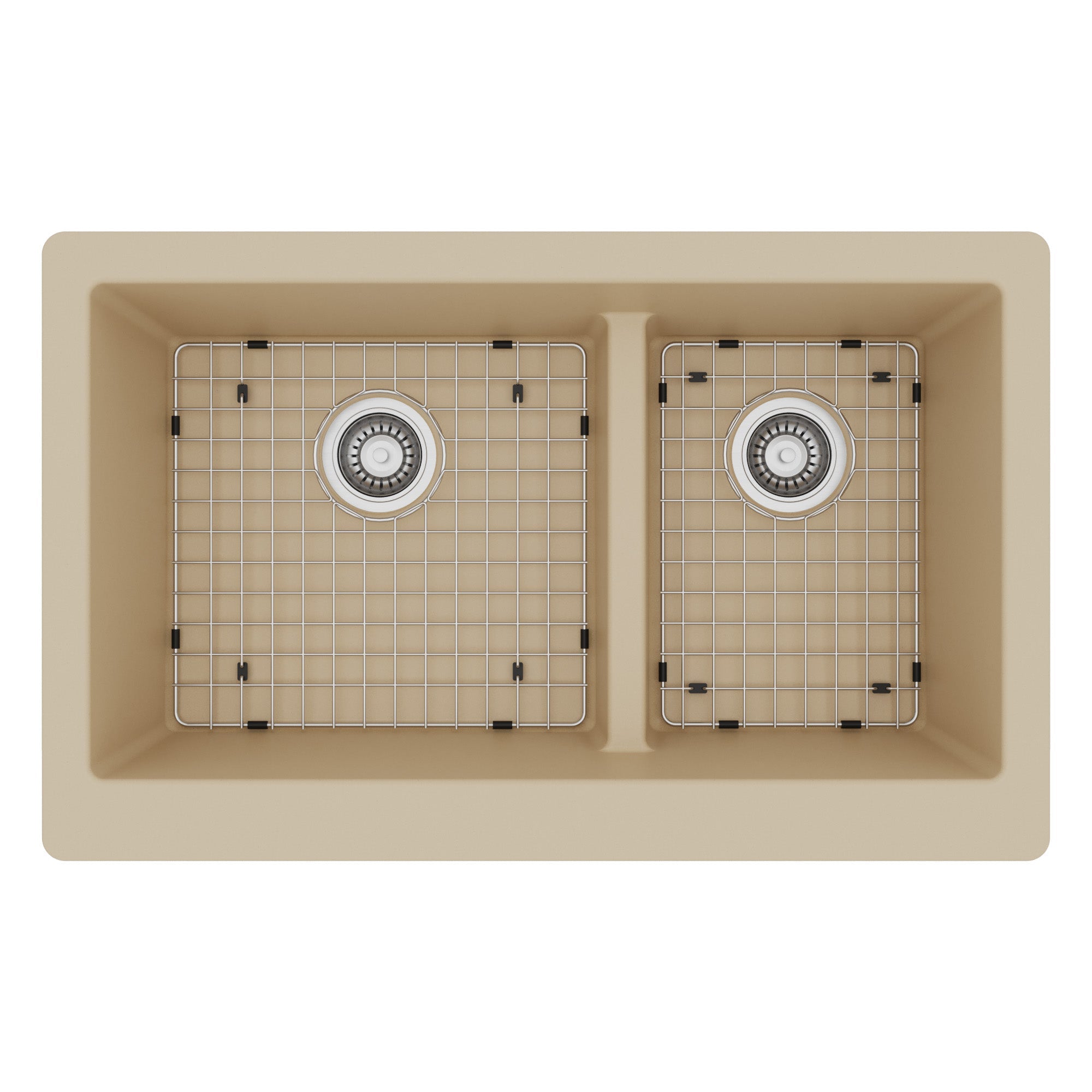 34" Retrofit Farmhouse Double Offset Bowl Quartz Composite Kitchen Sink Kit In Bisque