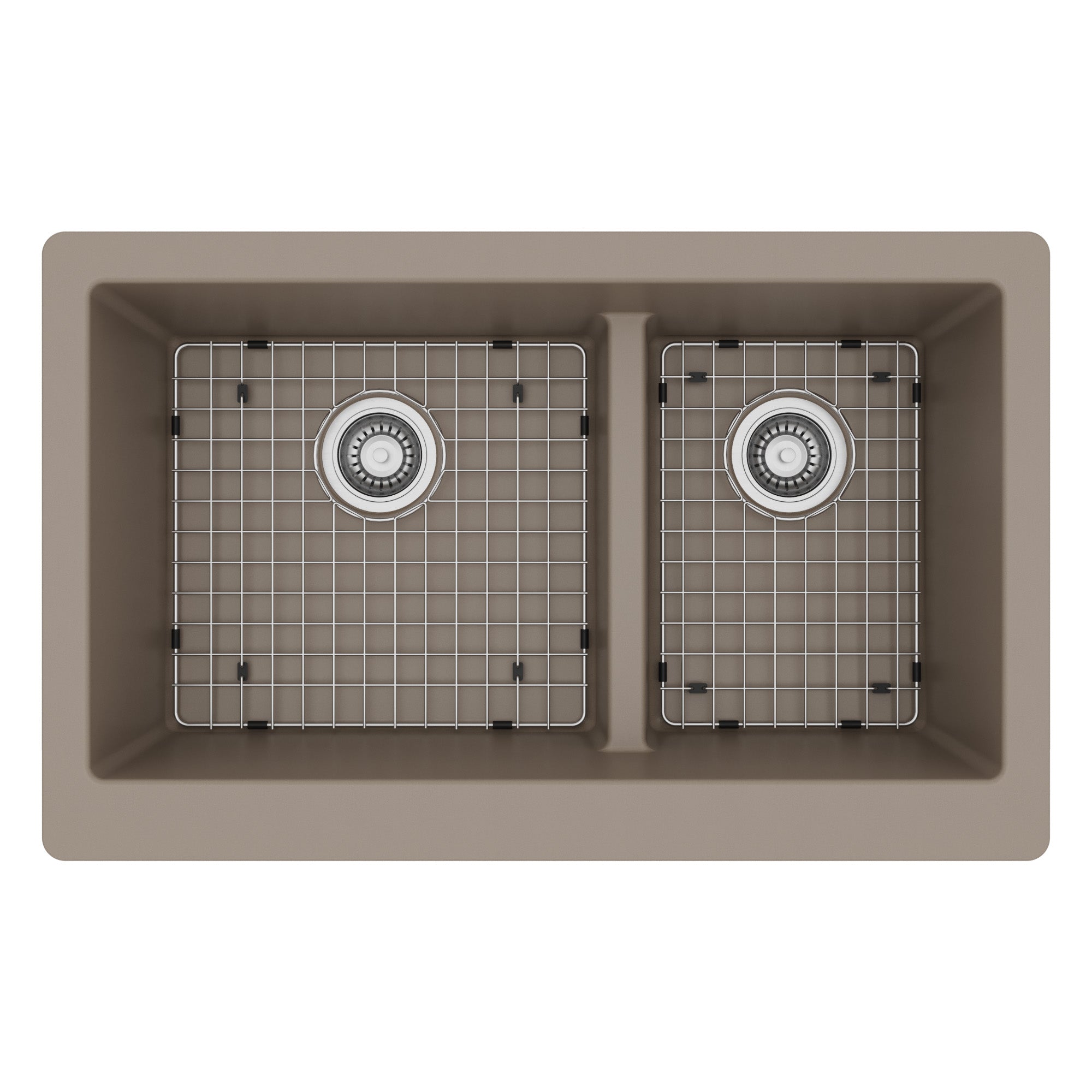 34" Retrofit Farmhouse Double Offset Bowl Quartz Composite Kitchen Sink Kit In Concrete