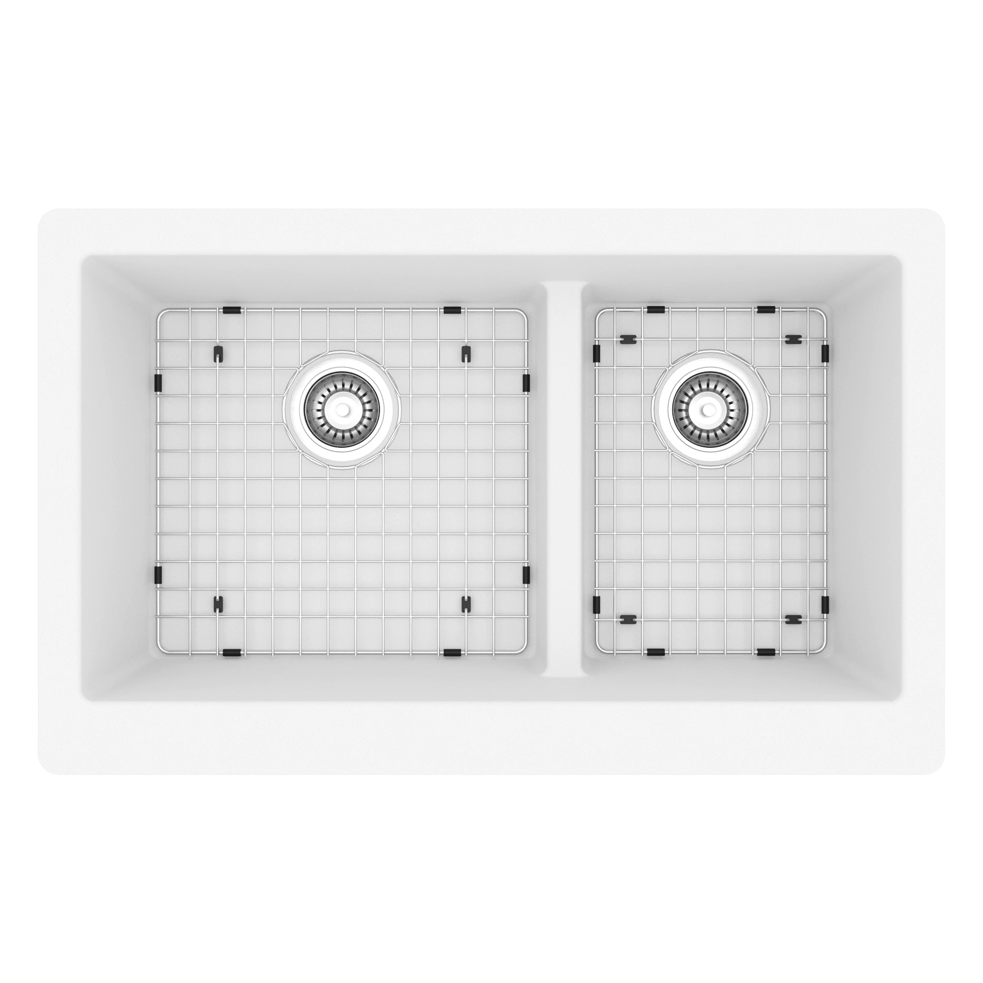 34" Retrofit Farmhouse Double Offset Bowl Quartz Composite Kitchen Sink Kit In White