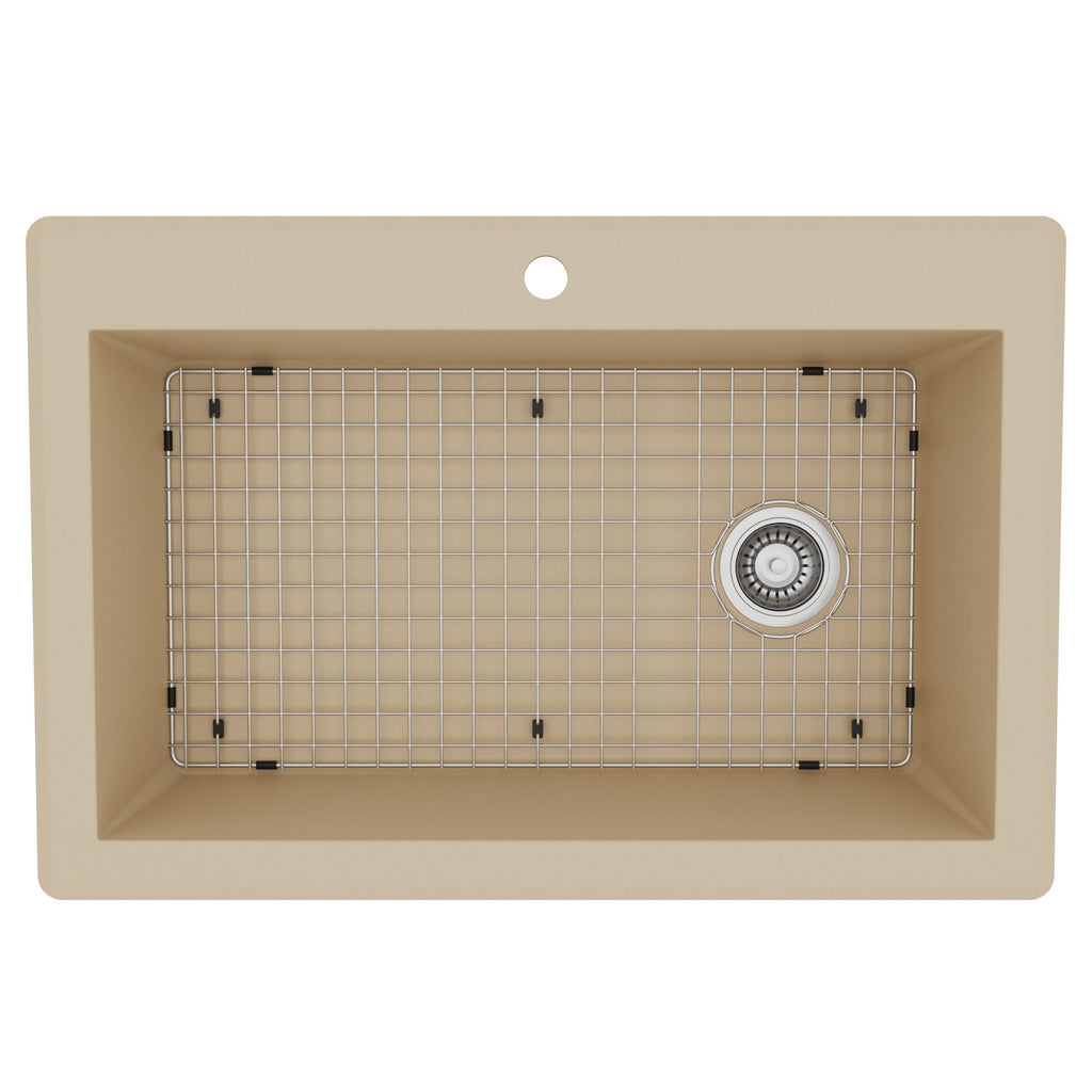 33" Top Mount Large Single Bowl Quartz Composite Kitchen Sink Kit In Bisque