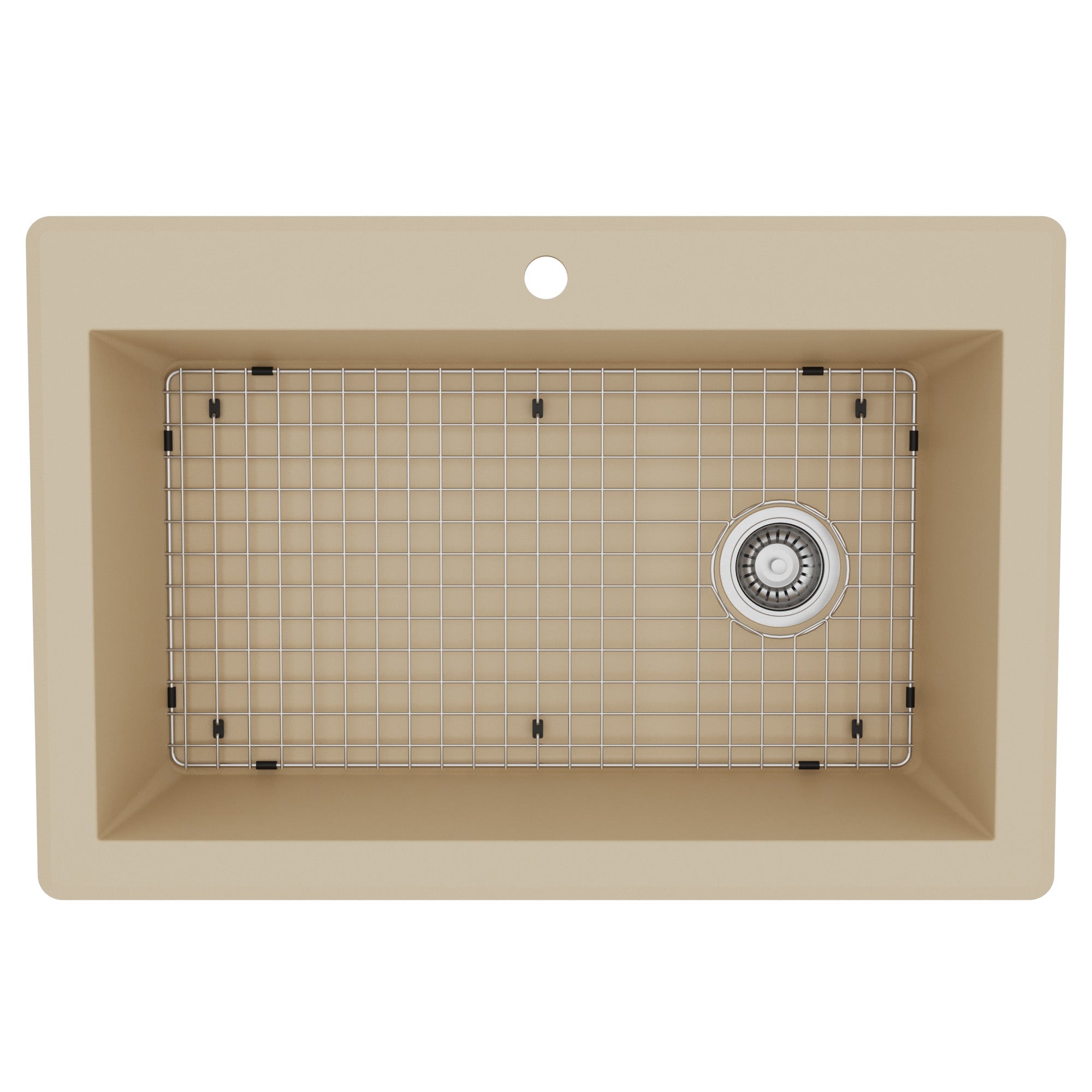 33" Top Mount Large Single Bowl Quartz Composite Kitchen Sink Kit In Bisque
