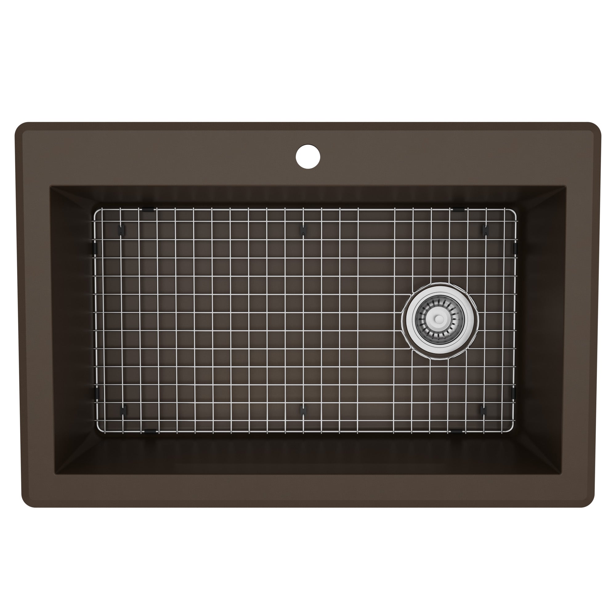 33" Top Mount Large Single Bowl Quartz Composite Kitchen Sink Kit In Brown