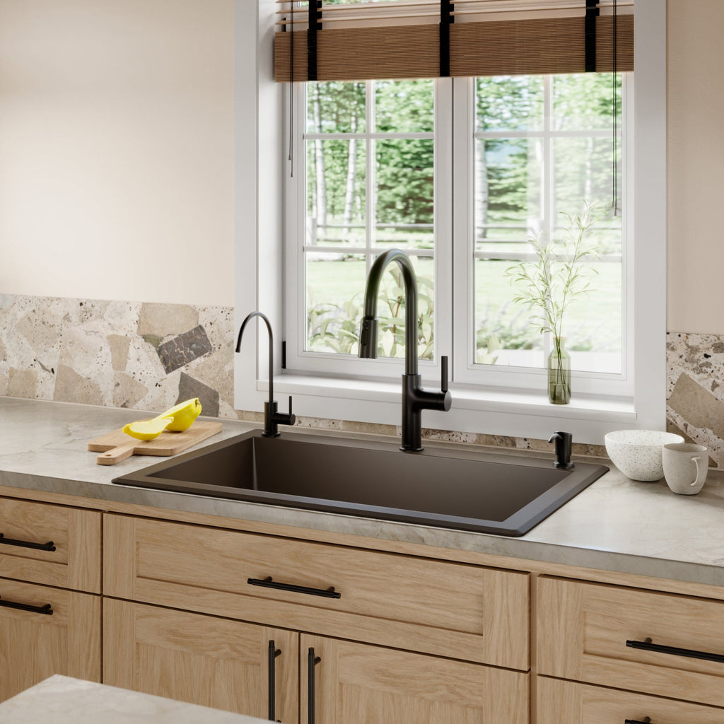 33" Top Mount Large Single Bowl Quartz Composite Kitchen Sink In Brown