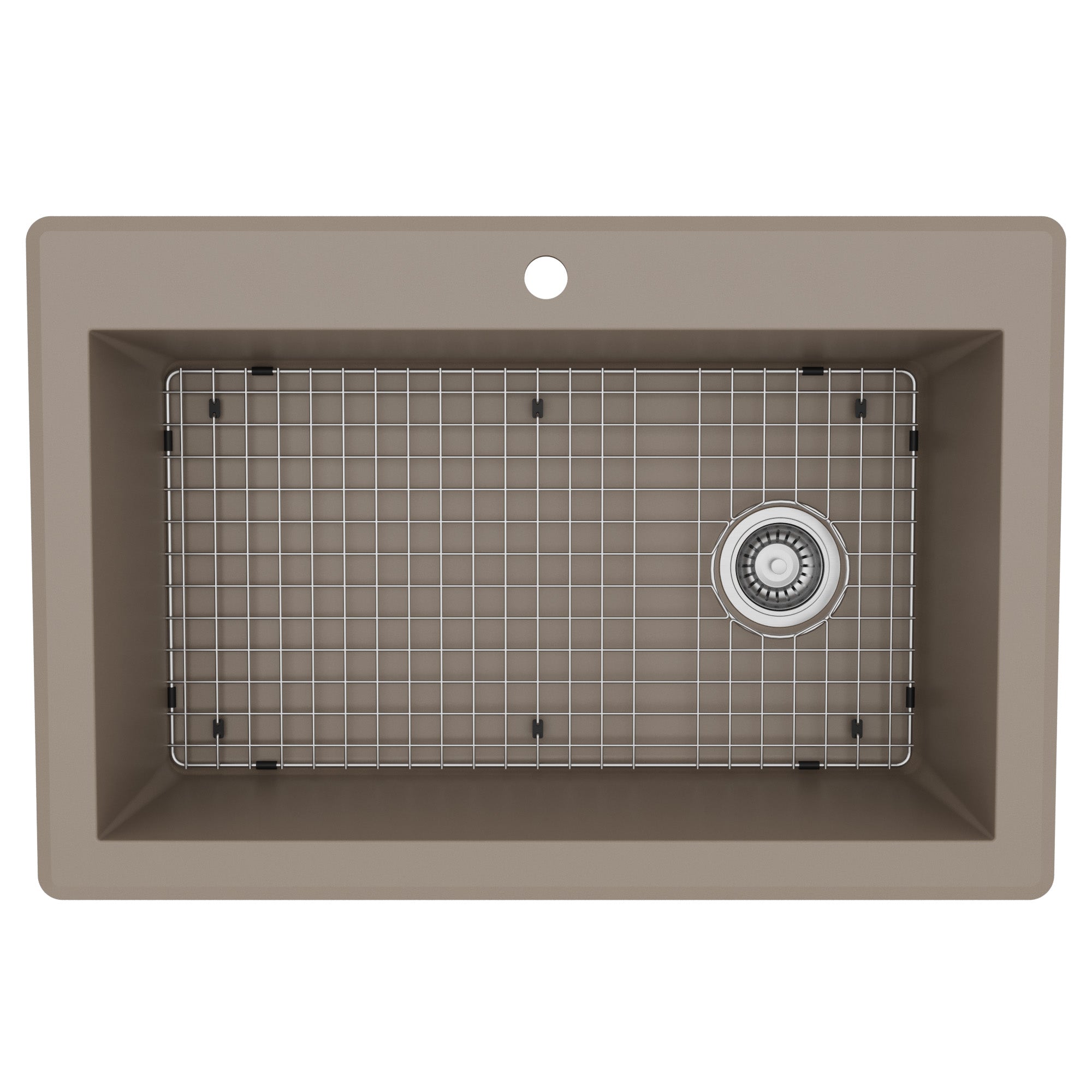 33" Top Mount Large Single Bowl Quartz Composite Kitchen Sink Kit In Concrete