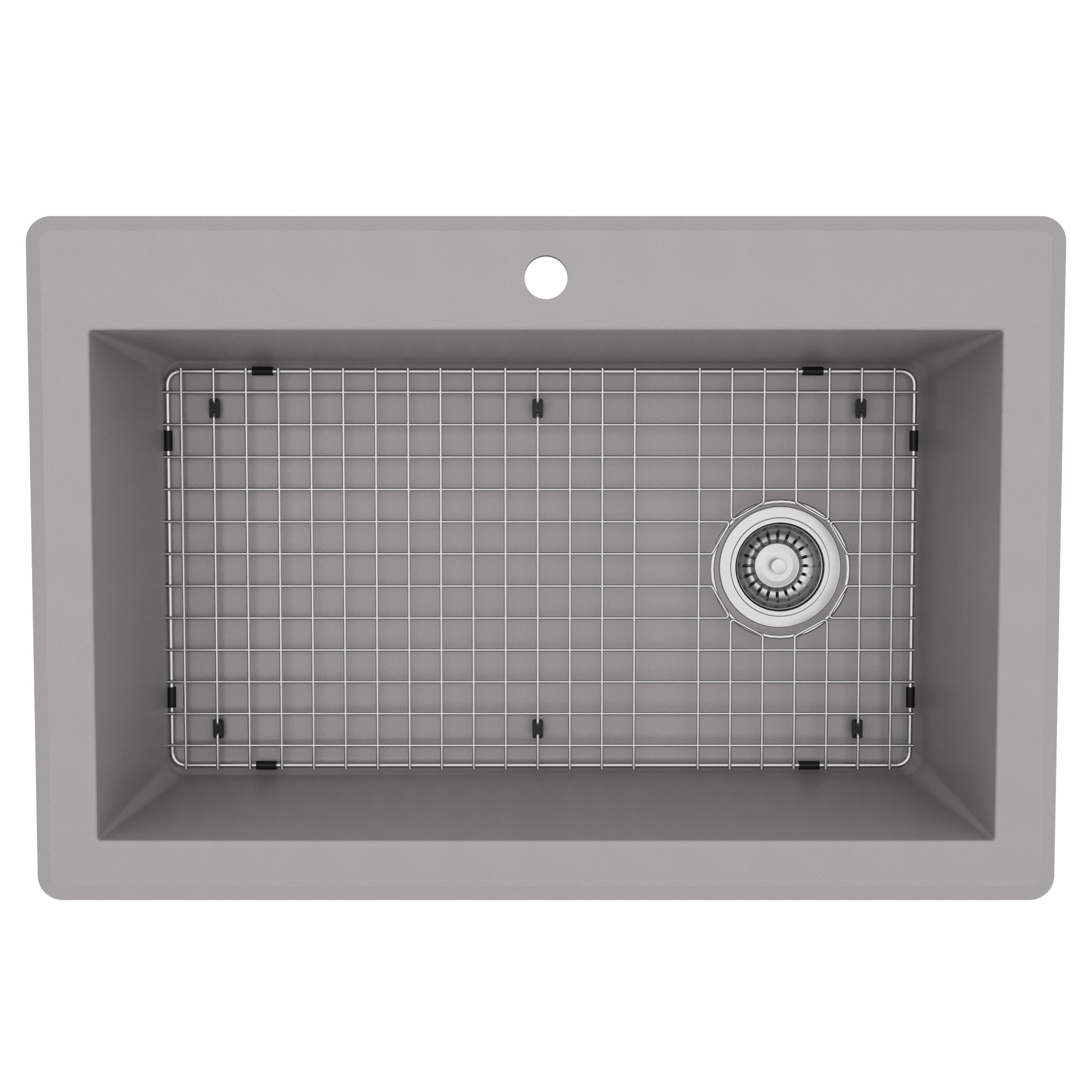 33" Top Mount Large Single Bowl Quartz Composite Kitchen Sink Kit In Grey