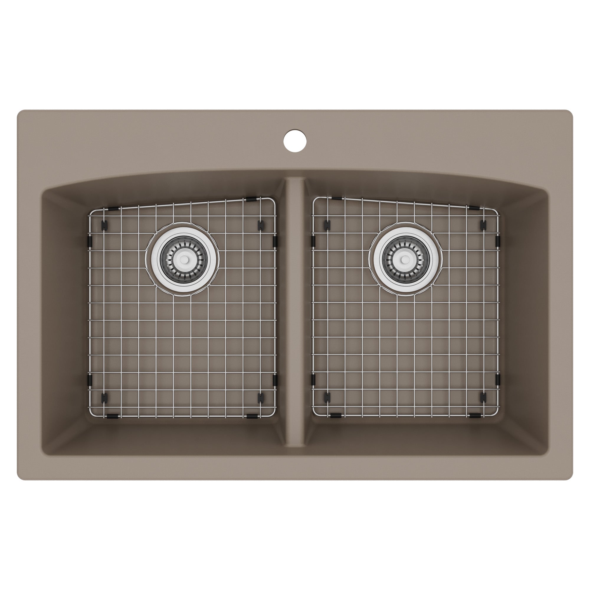 33" Top Mount Double Equal Bowl Quartz Composite Kitchen Sink Kit In Concrete