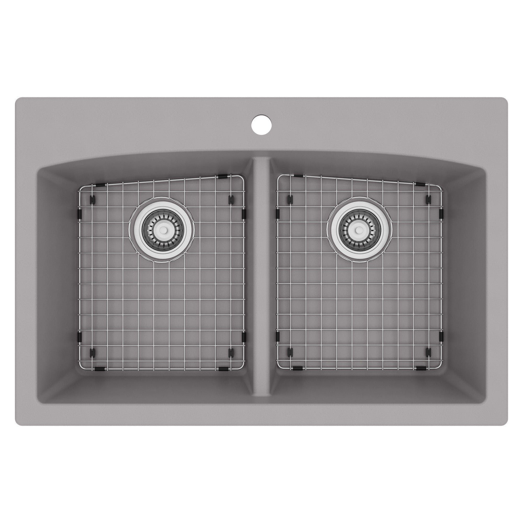 33" Top Mount Double Equal Bowl Quartz Composite Kitchen Sink Kit In Grey