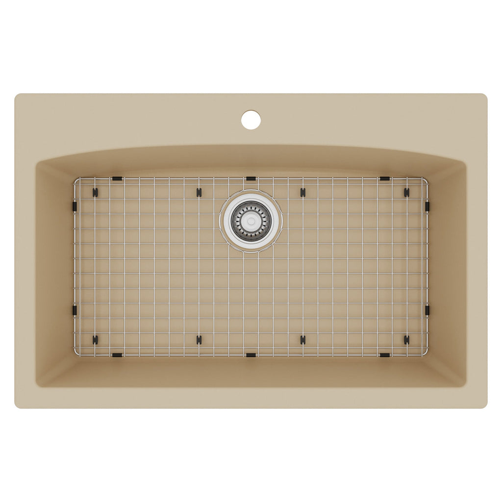 33" Top Mount Large Single Bowl Quartz Composite Kitchen Sink Kit In Bisque