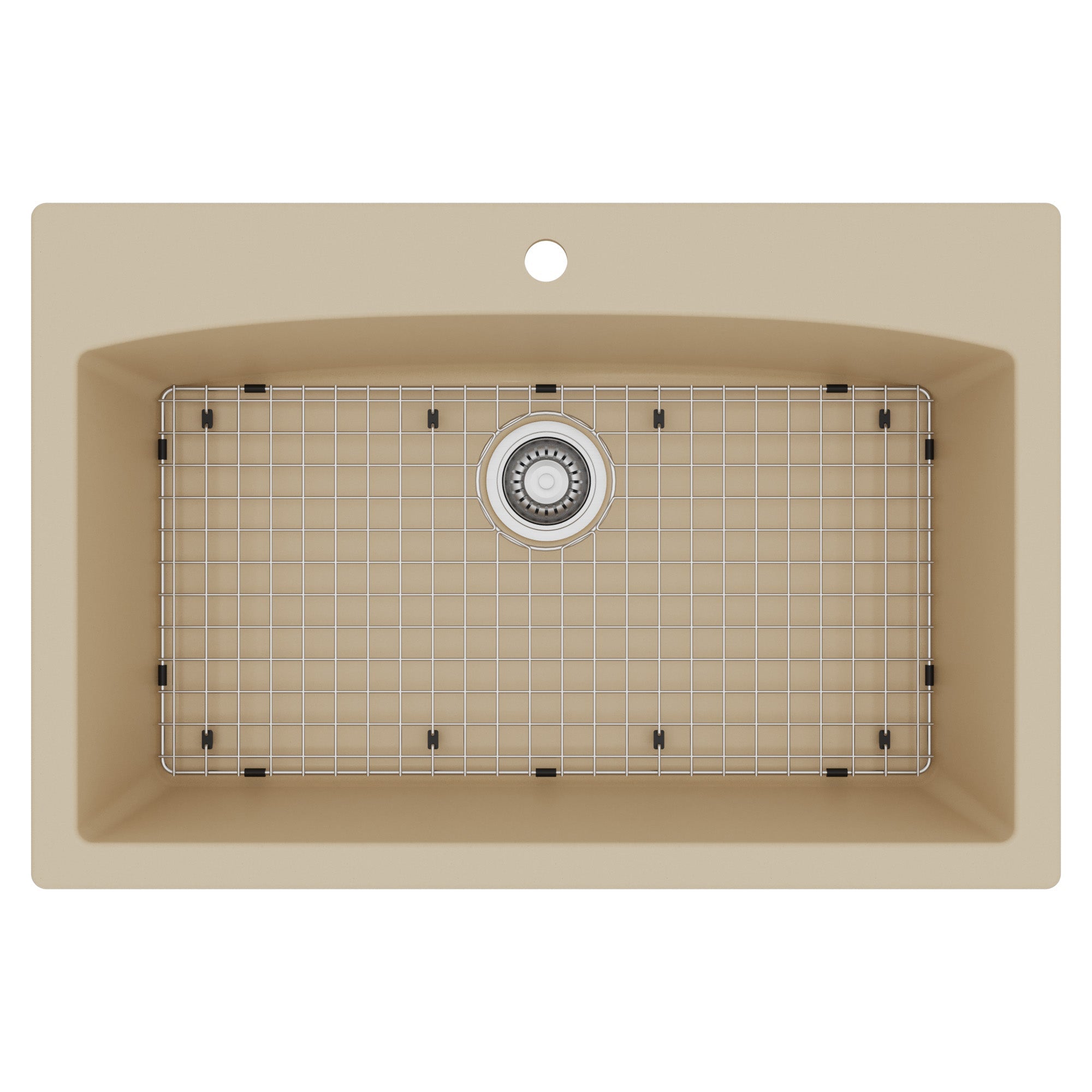 33" Top Mount Large Single Bowl Quartz Composite Kitchen Sink Kit In Bisque