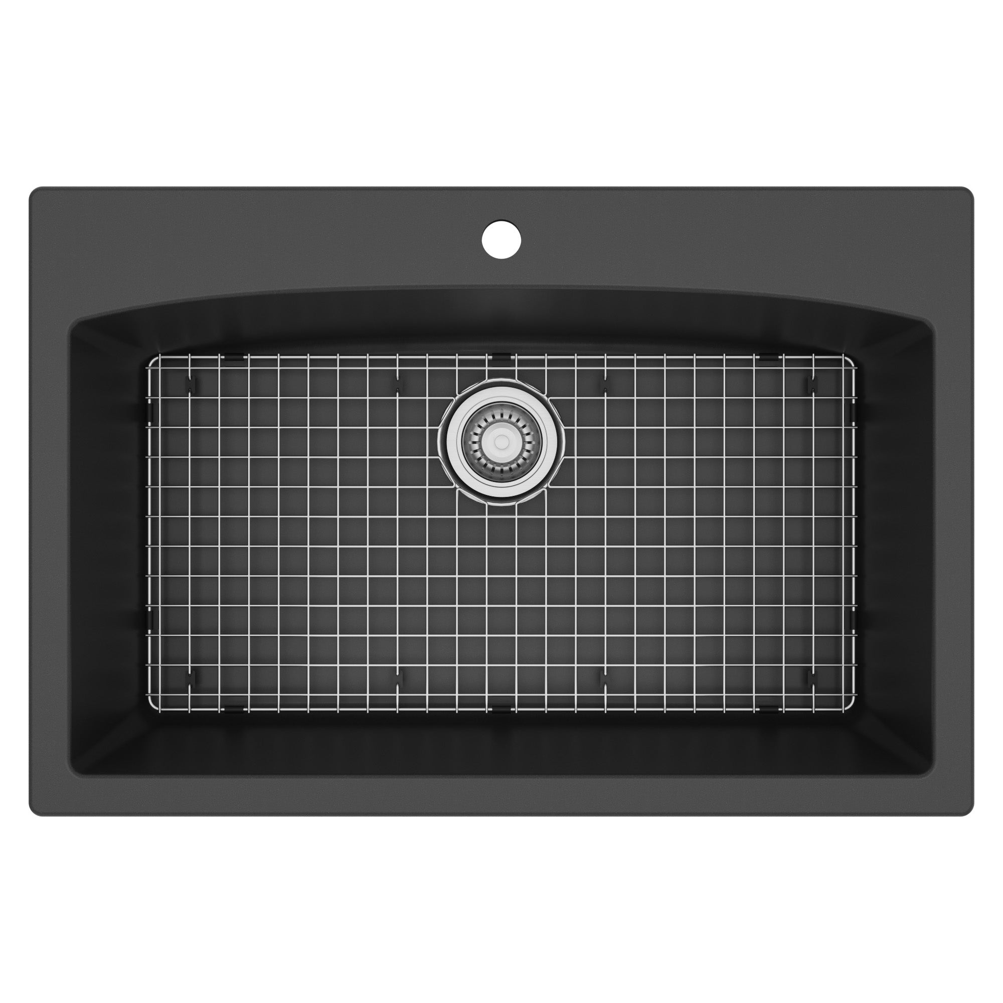 33" Top Mount Large Single Bowl Quartz Composite Kitchen Sink Kit In Black