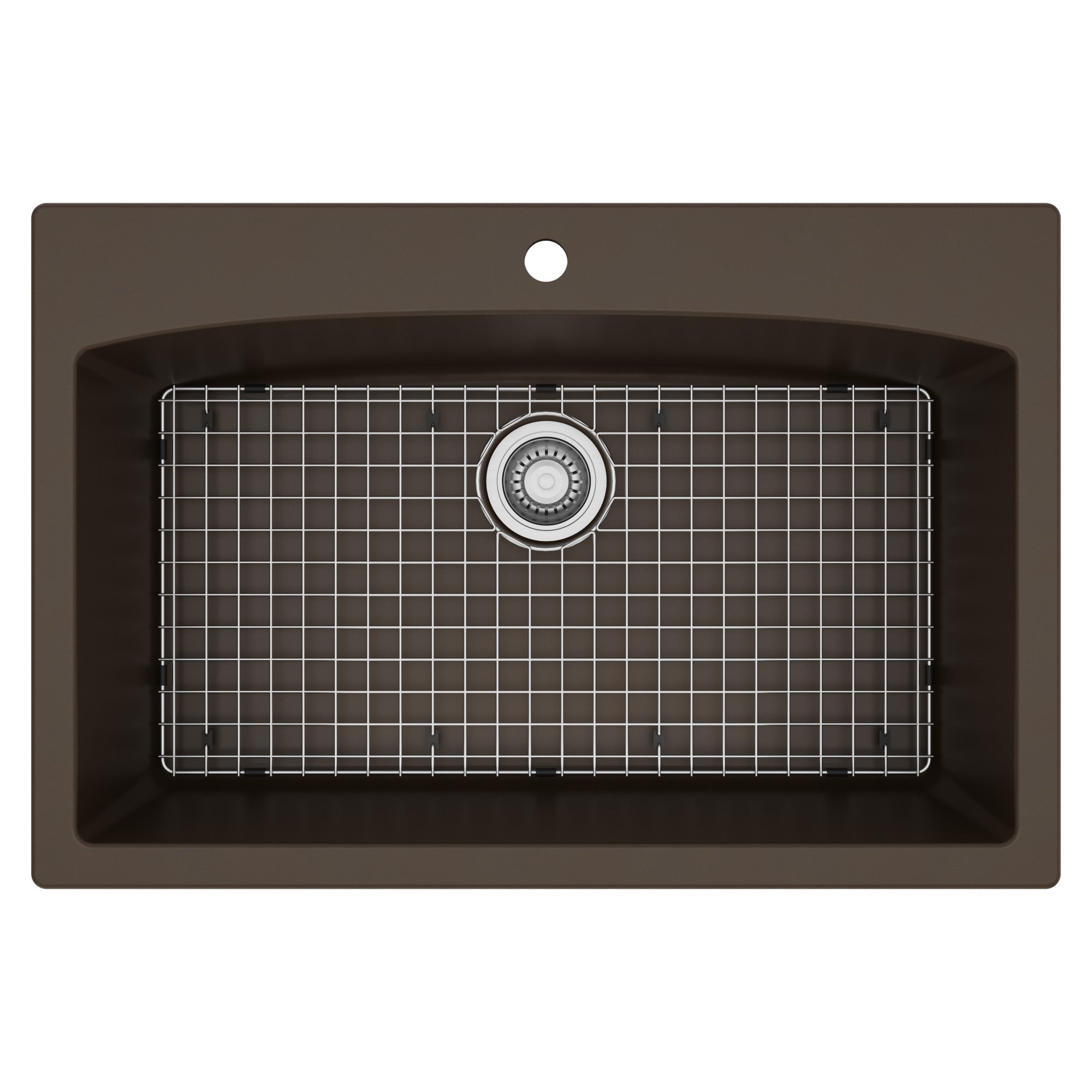 33" Top Mount Large Single Bowl Quartz Composite Kitchen Sink Kit In Brown