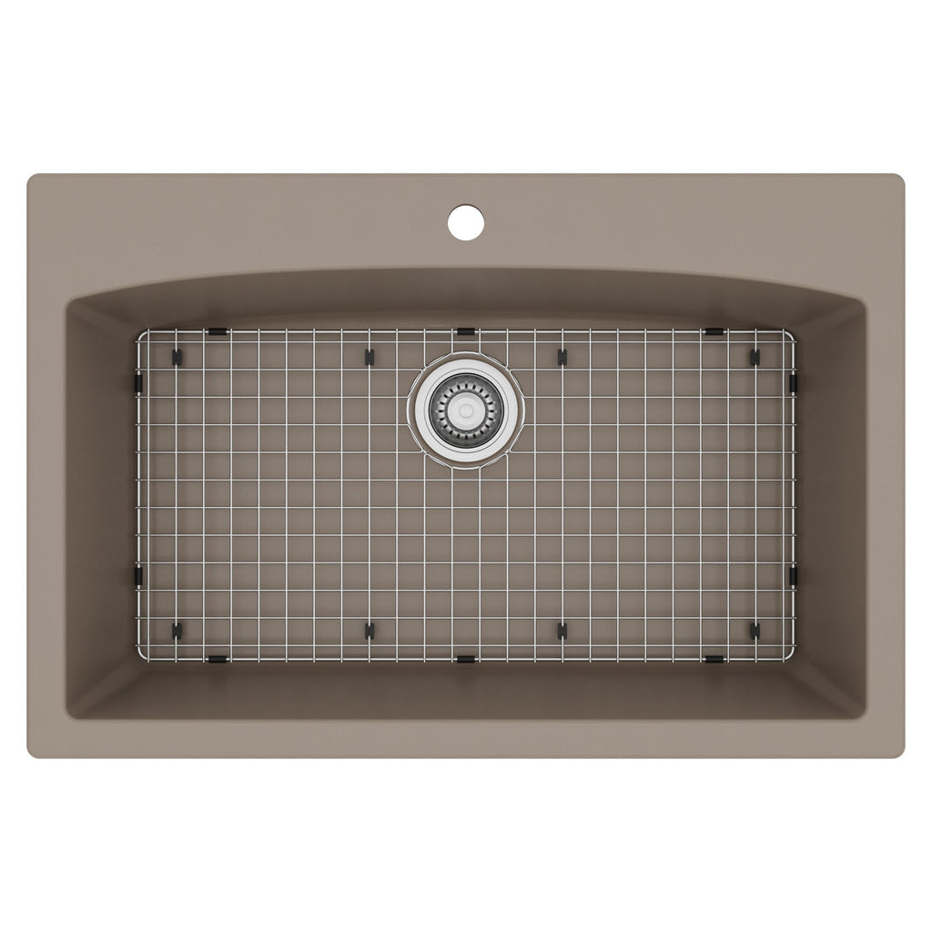 33" Top Mount Large Single Bowl Quartz Composite Kitchen Sink Kit Concrete
