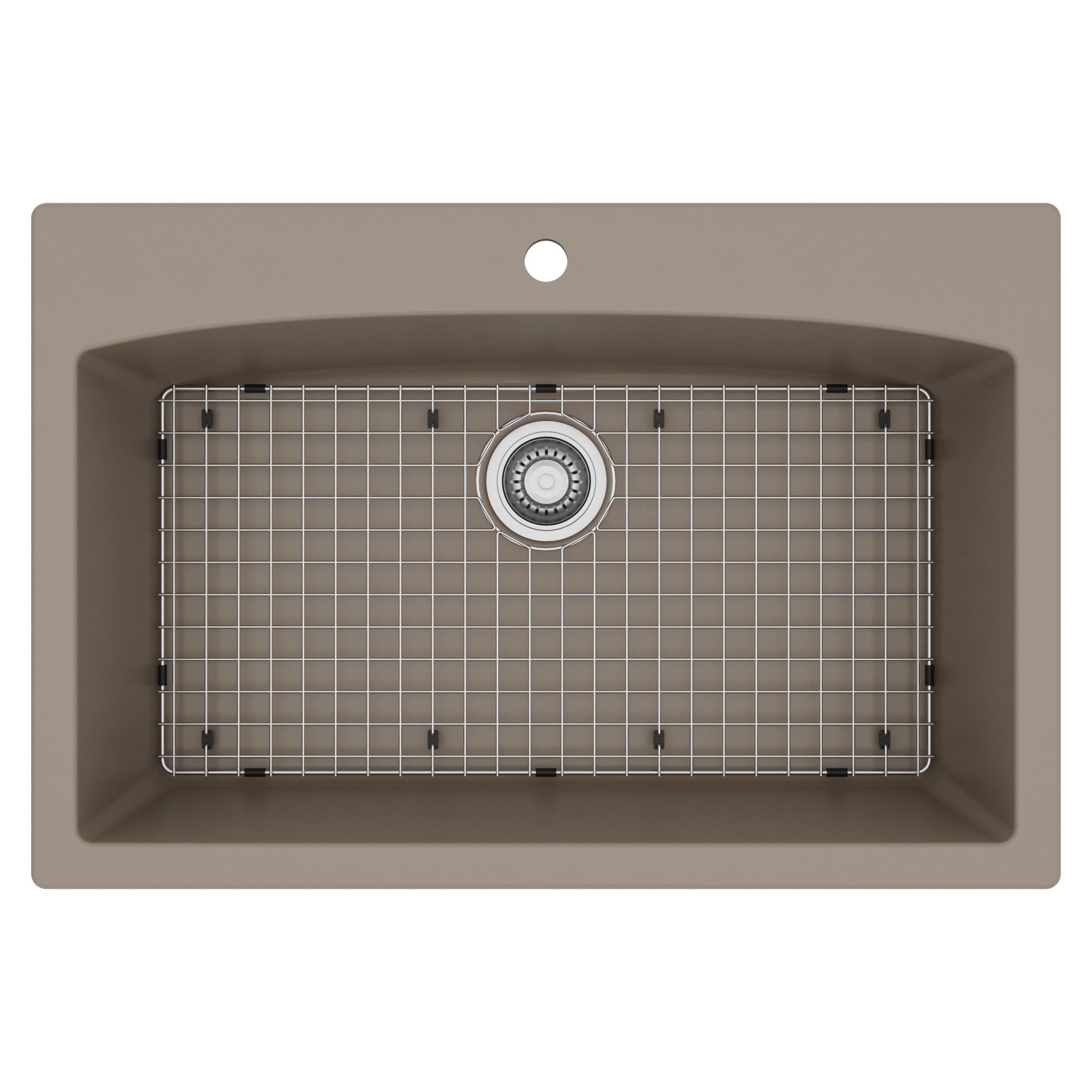 33" Top Mount Large Single Bowl Quartz Composite Kitchen Sink Kit Concrete