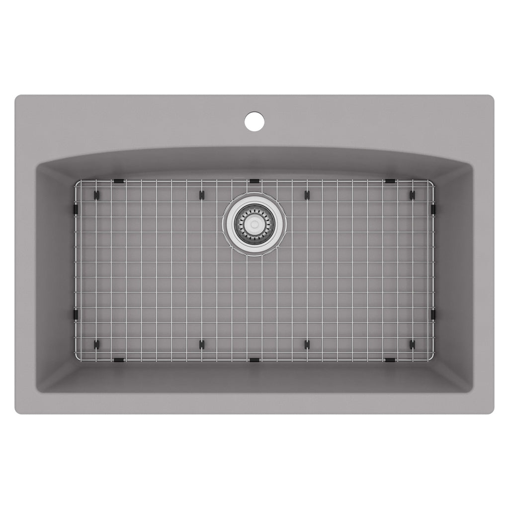 33" Top Mount Large Single Bowl Quartz Composite Kitchen Sink Kit Grey