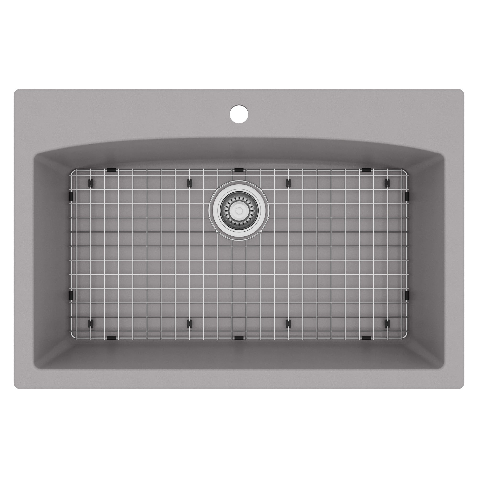 33" Top Mount Large Single Bowl Quartz Composite Kitchen Sink Kit Grey