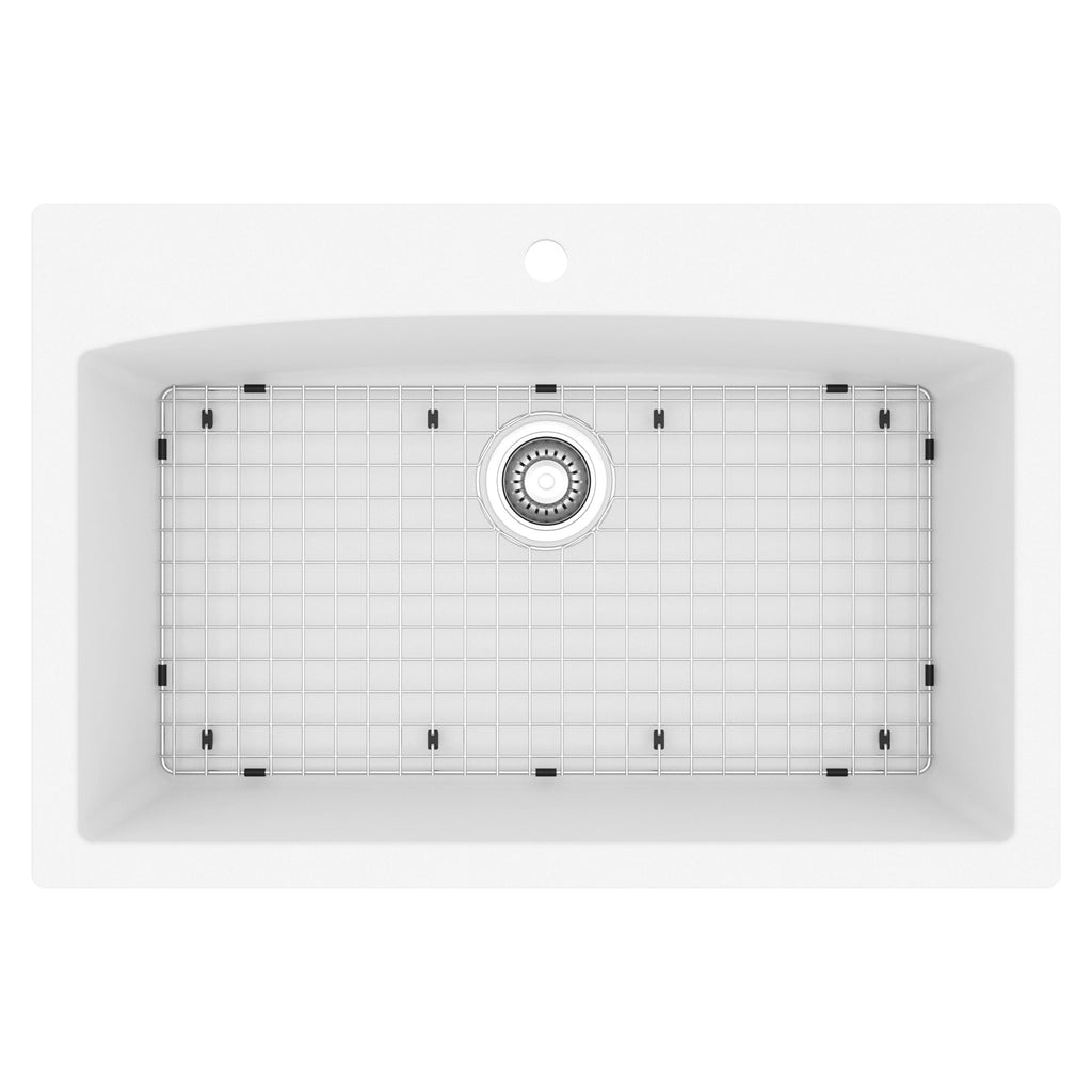 33" Top Mount Large Single Bowl Quartz Composite Kitchen Sink Kit White