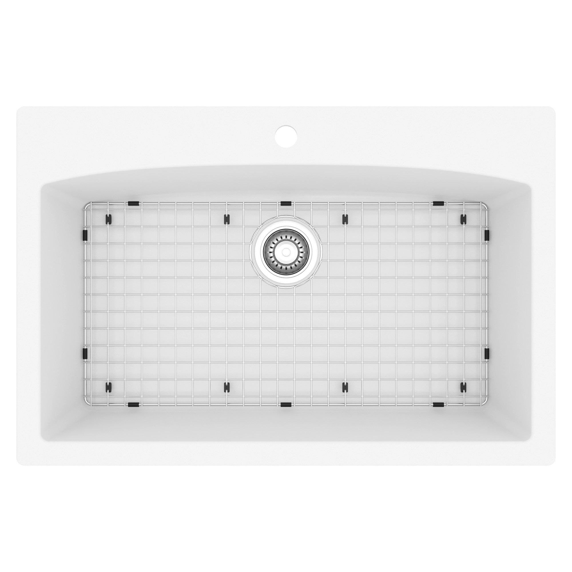 33" Top Mount Large Single Bowl Quartz Composite Kitchen Sink Kit White