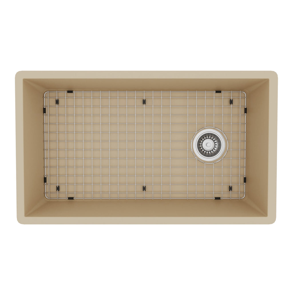 31-5/8" Undermount Large Single Bowl Quartz Composite Kitchen Sink Kit In Bisque