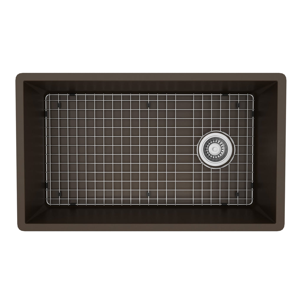 31-5/8" Undermount Large Single Bowl Quartz Composite Kitchen Sink Kit In Brown