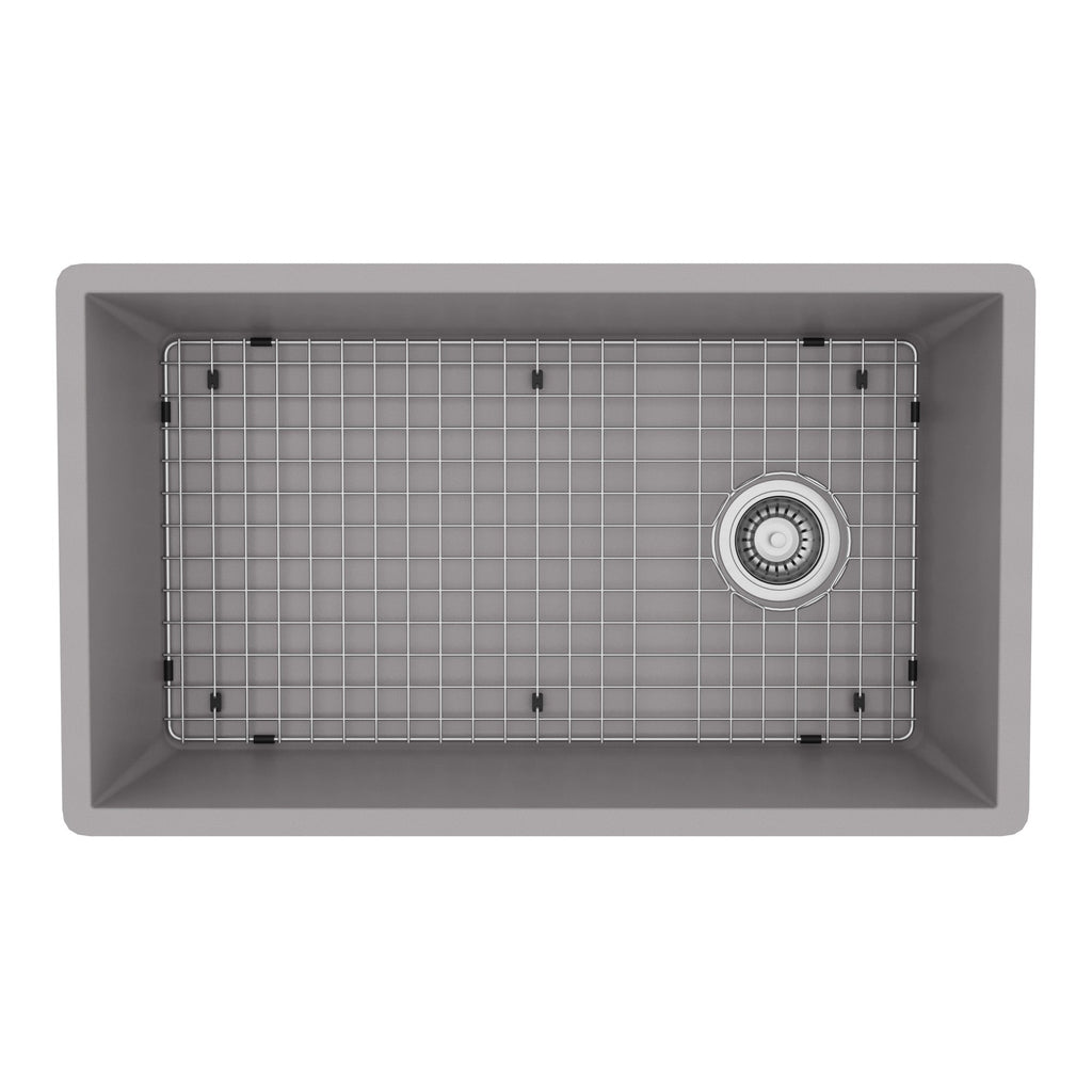 31-5/8" Undermount Large Single Bowl Quartz Composite Kitchen Sink Kit In Grey
